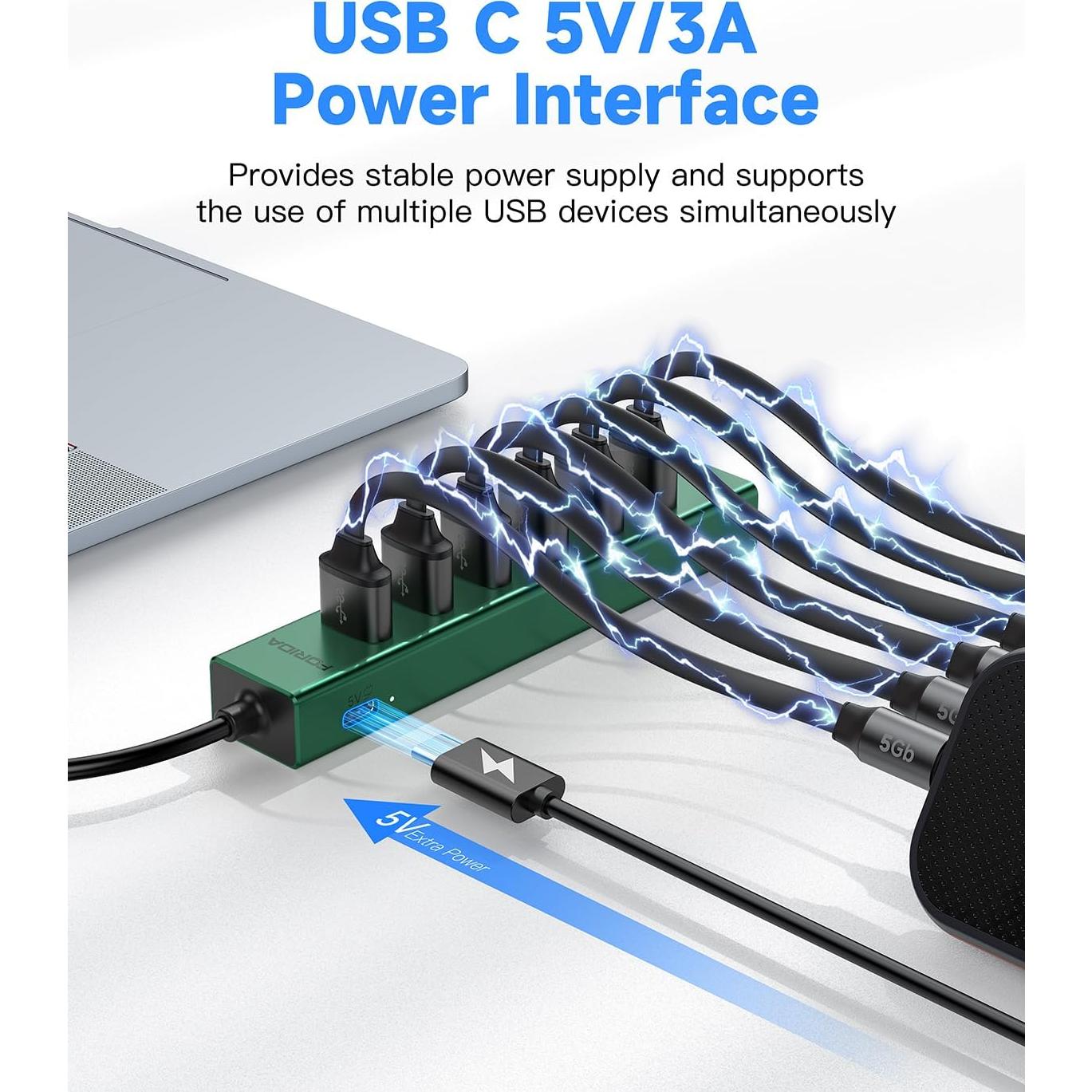 Hub USB 3.0 FORIDA 8 Puertos con Ethernet Gigabit y Carga 5V