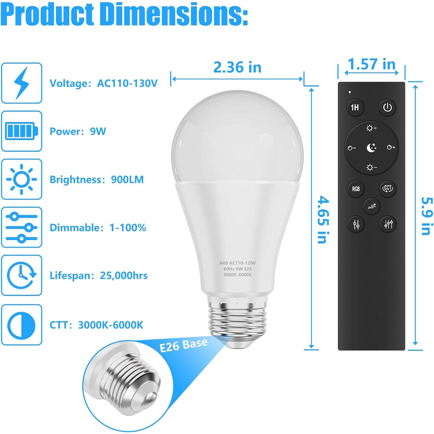 Bombilla LED A19 9W MXhme con Control Remoto 800LM E26