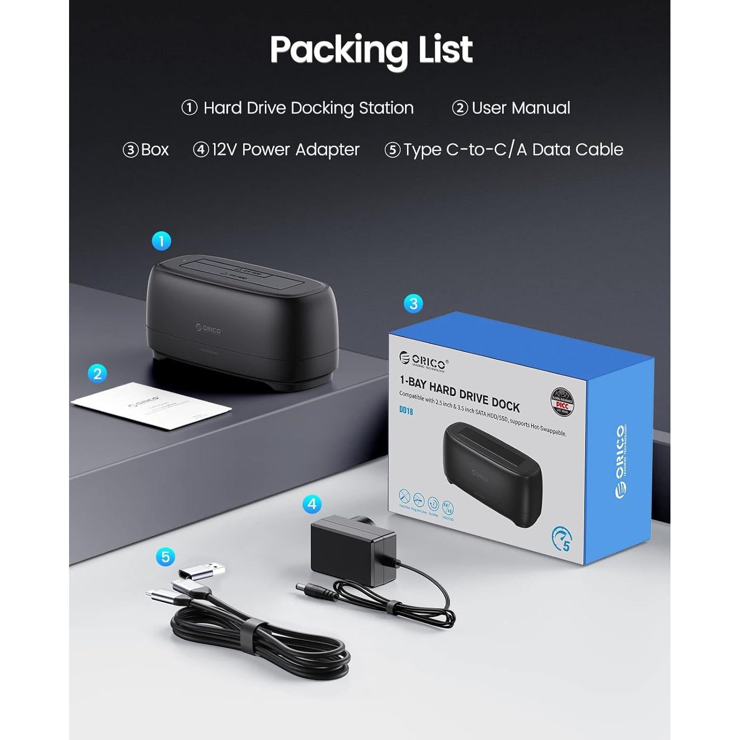 Estación de Acoplamiento ORICO para Disco Duro 2.5"/3.5" 22TB