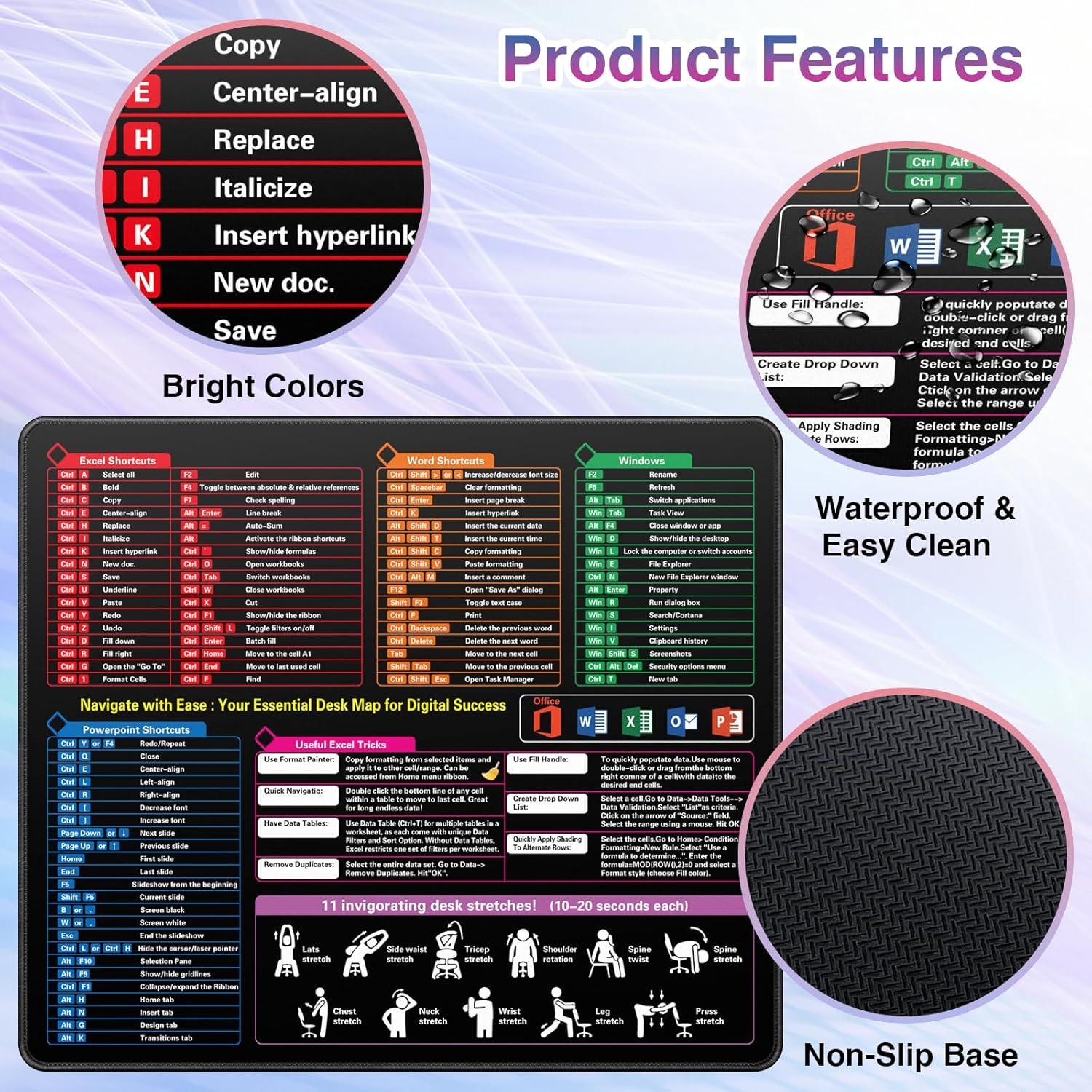 Alfombrilla de Ratón QOMOLAMA 49x42 cm Atajos de Excel