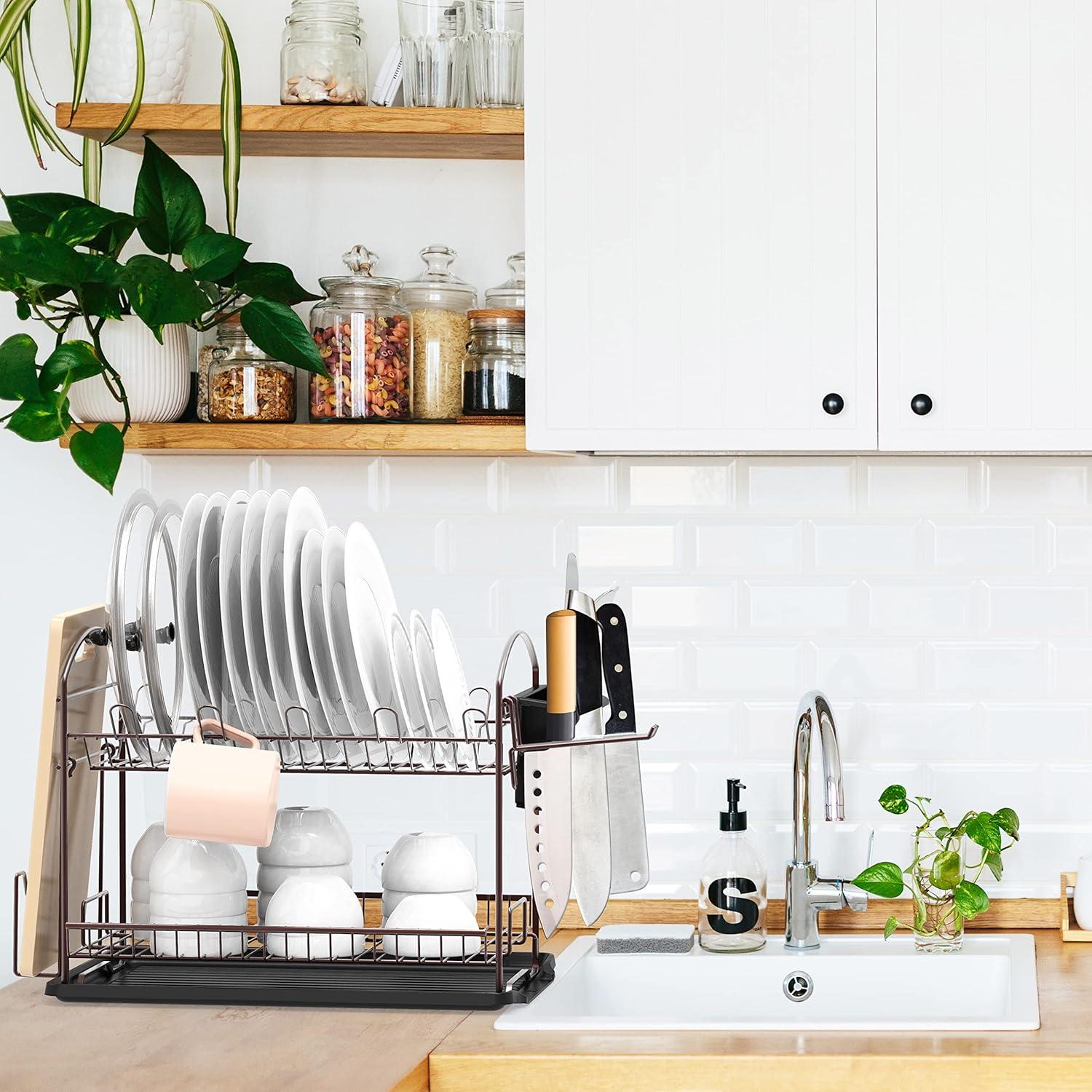 Estante para Platos de 2 Niveles Simple Houseware Bronce