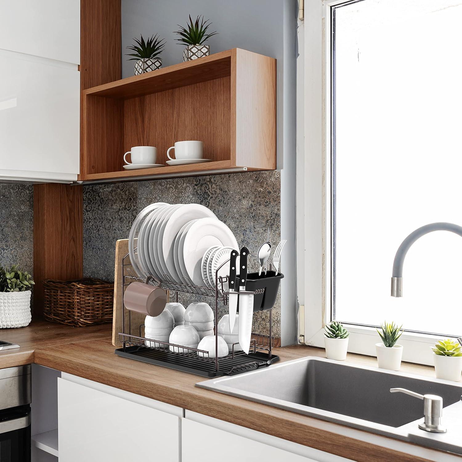 Estante para Platos de 2 Niveles Simple Houseware Bronce