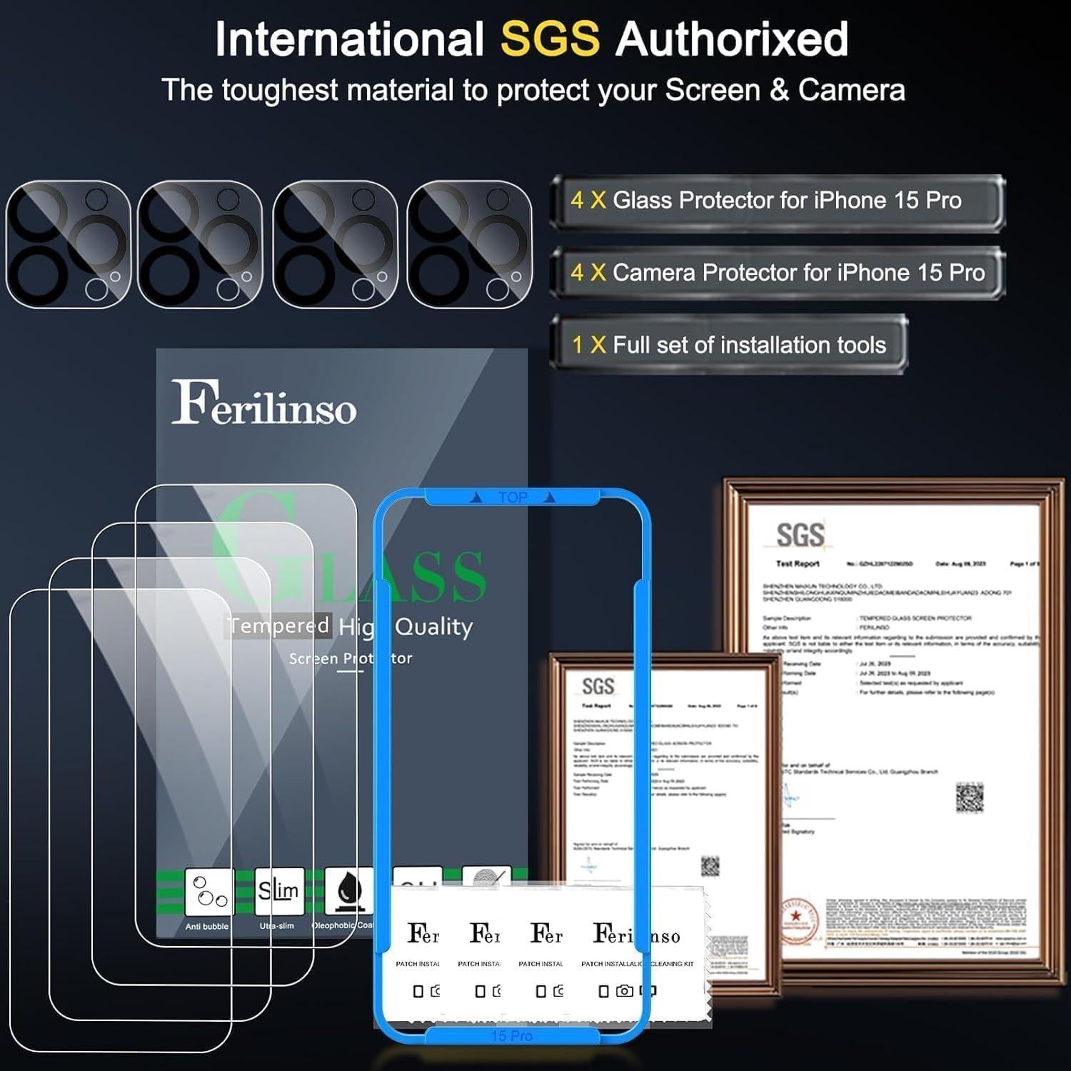 Protector de Pantalla Ferilinso para iPhone 15 Pro 4 Pack