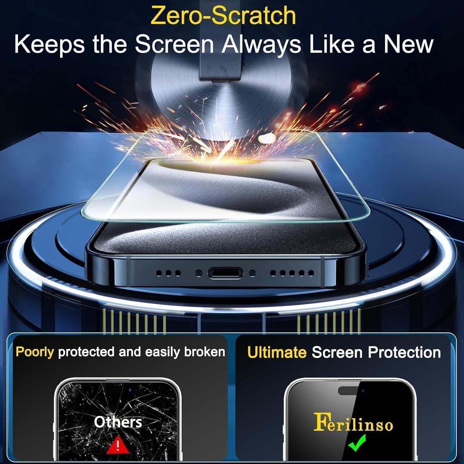 Protector de Pantalla Ferilinso para iPhone 15 Pro 4 Pack