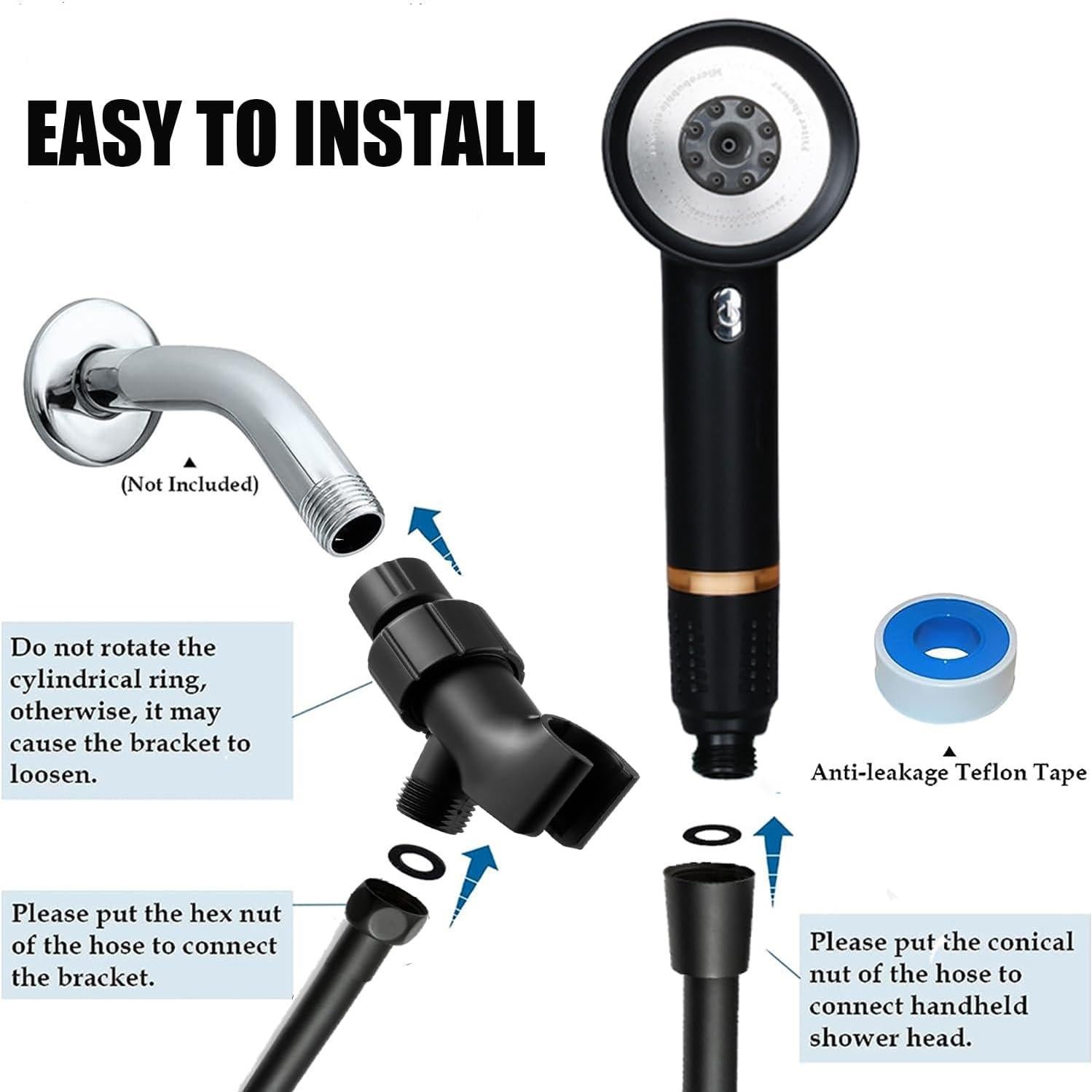 Cabezal de Ducha Filtrado YOUMEIYUAN Alta Presión 4 Modos Negro