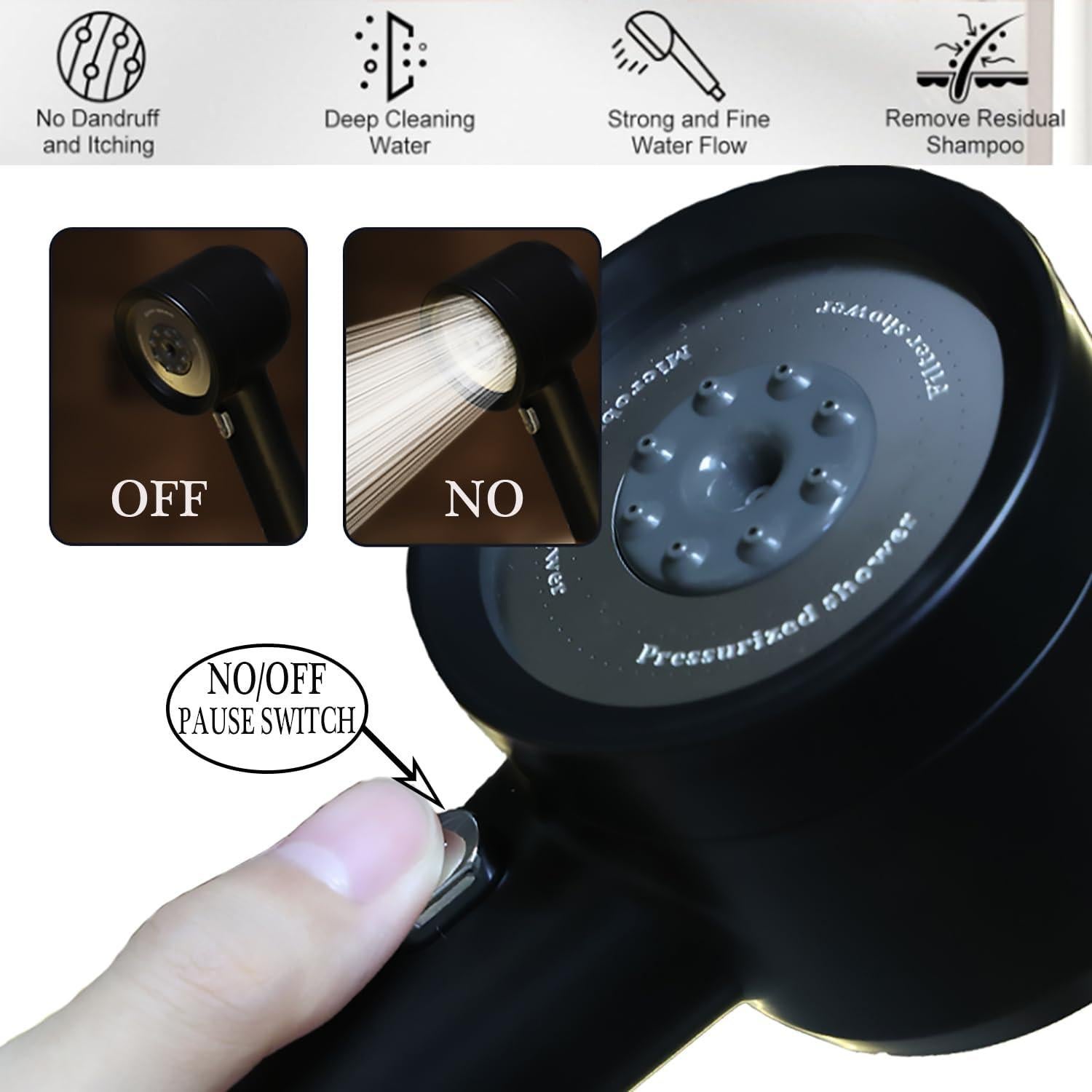 Cabezal de Ducha Filtrado YOUMEIYUAN Alta Presión 4 Modos Negro