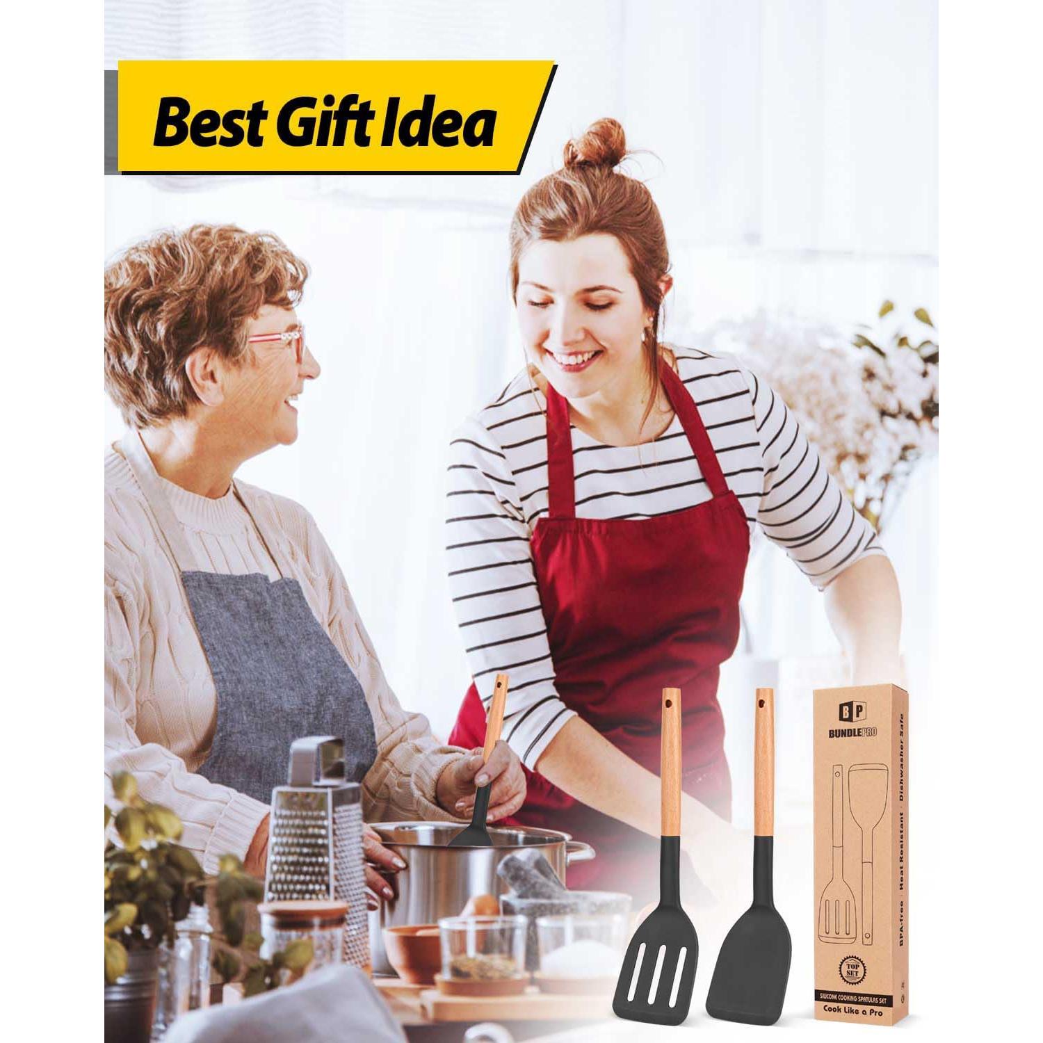 Juego de 2 Espátulas de Silicona BUNDLEPRO - Mango de Madera