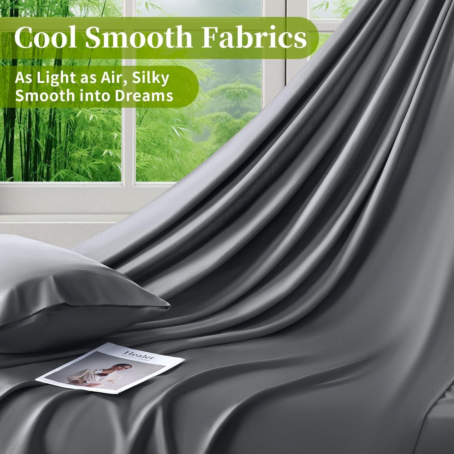 Juego de Sábanas Completo 6 Piezas Shilucheng 100% Viscosa Bambú Gris