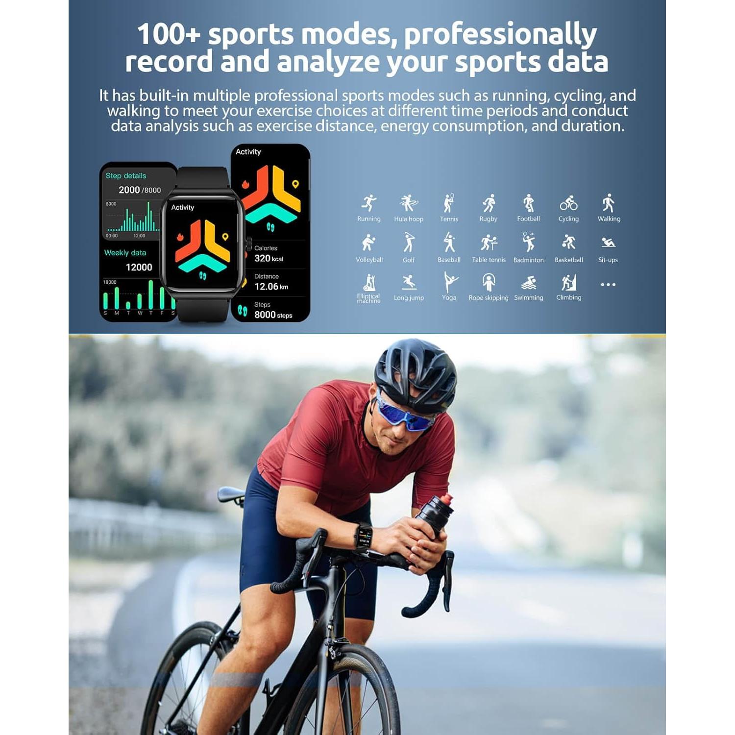 Smart Watch for Men Women with SOS Emergency Alert, 1.91" GPS Watcher with 100+ Sports Modes, Blood Pressure/Blood Oxygen/Heart Rate/Sleep Monitor, IP68 Waterproof Smartwatch for Android iOS