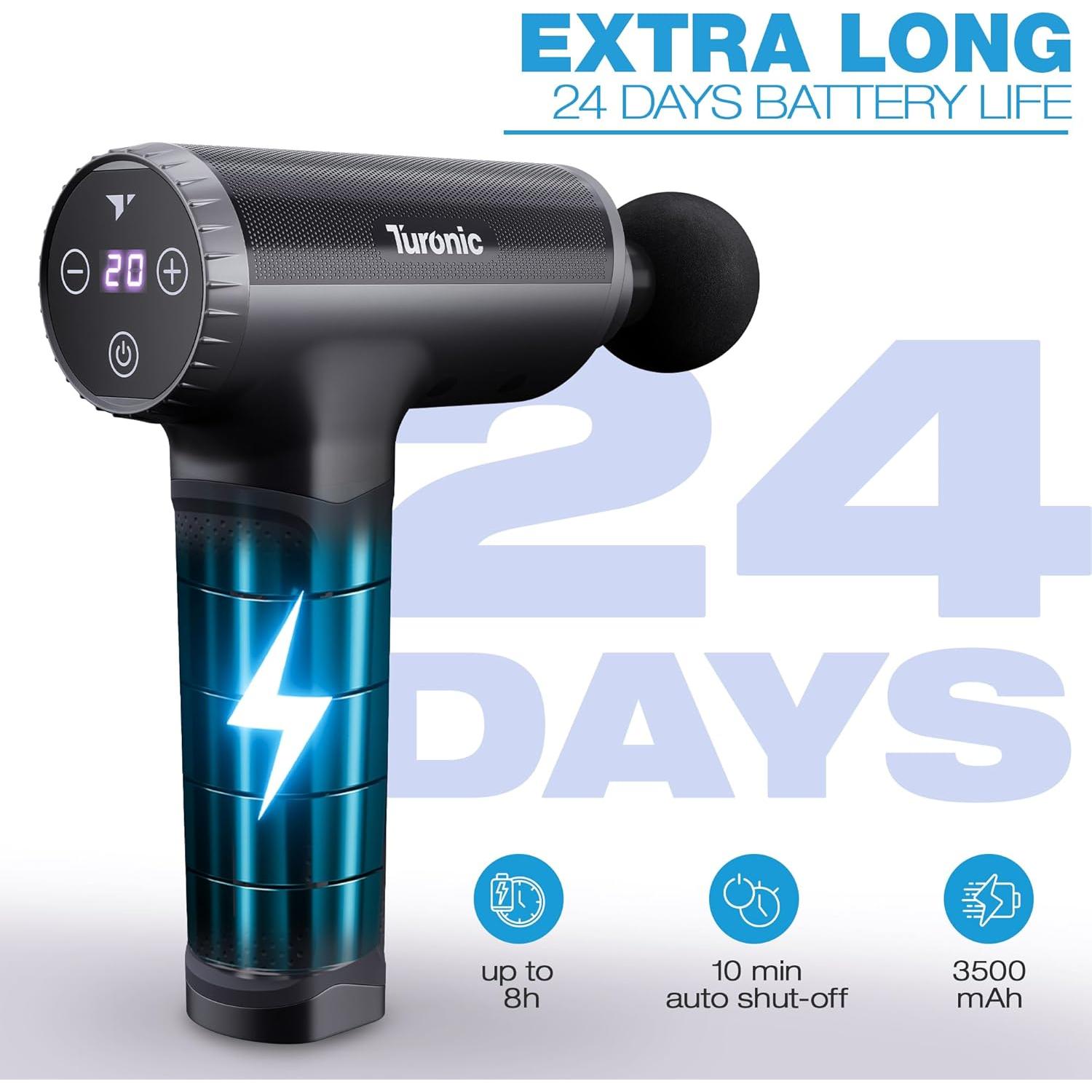 Pistola de Masaje Turonic GM5 - Inalámbrica, 20 Velocidades, 7 Cabezas