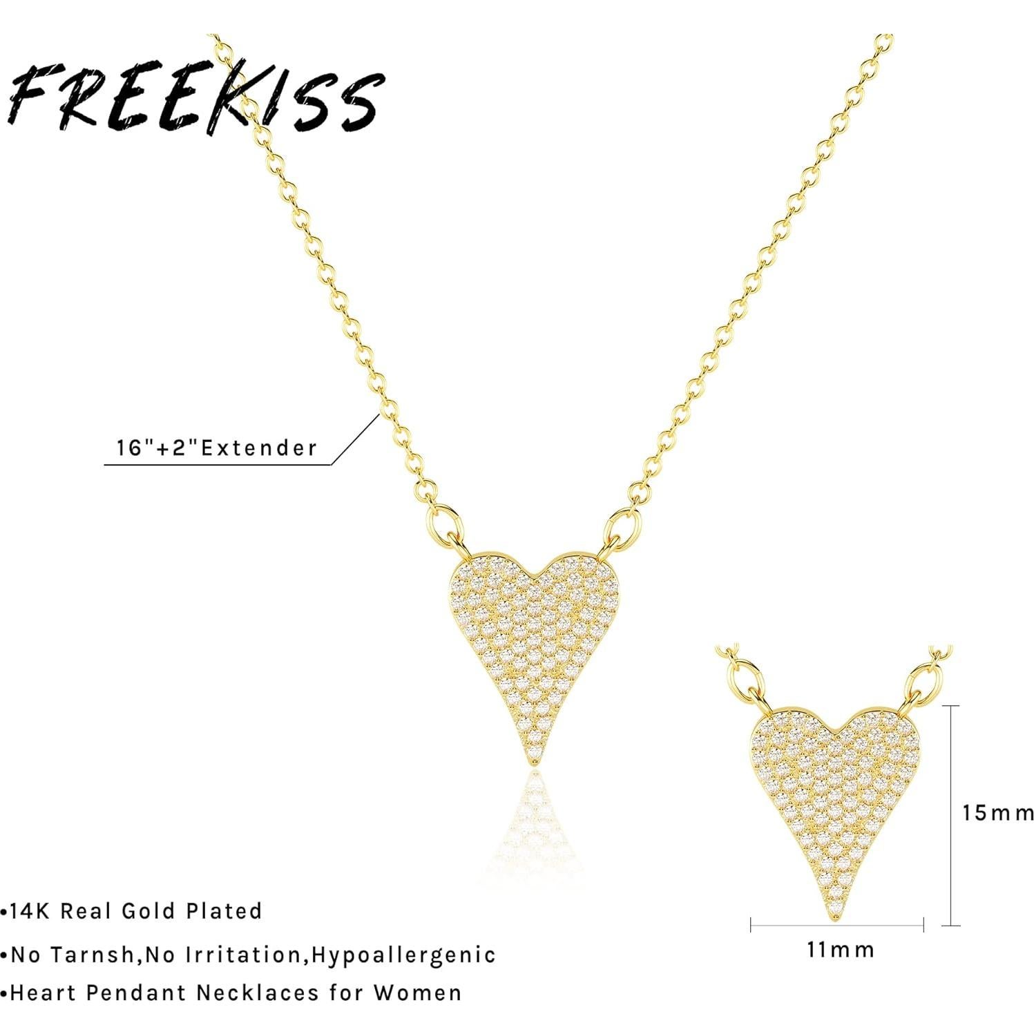 Freekiss Gold Pendant Necklace for Women, Dainty Diamond Necklaces for Women Simple 14K Gold Plated Paperclip Choker Necklaces Cute Minimalist Open Oval Necklaces Gold Jewelry for Women Gifts