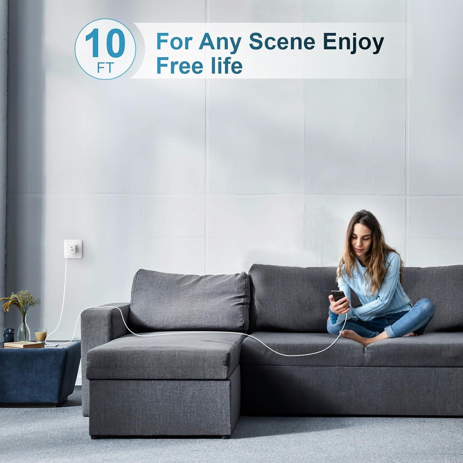 Cargador Rápido USB C 20W Doble Puerto + Cable 10FT iPhone 16 15