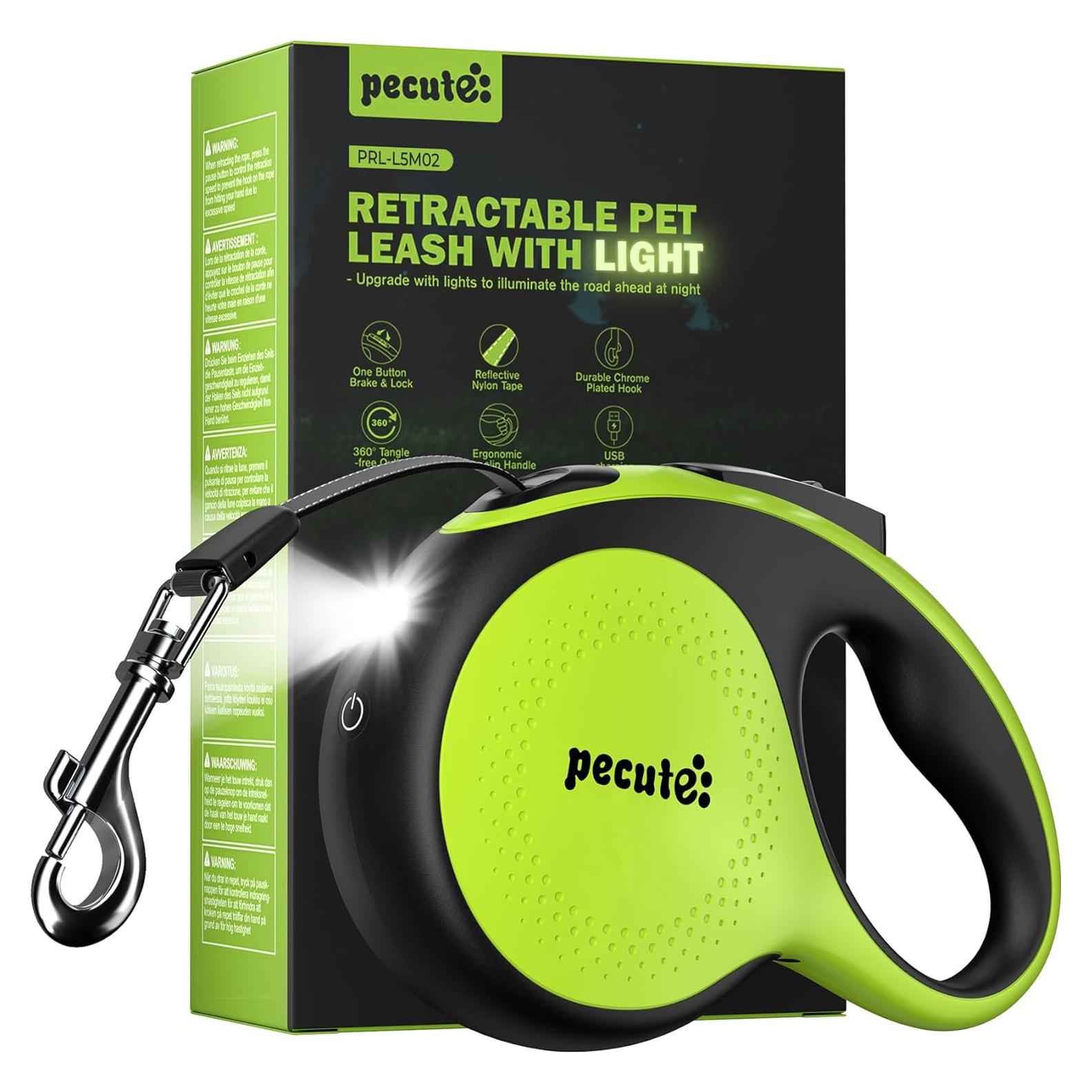Correa de Perro Retráctil Pecute 5m con Luz LED y Agarre Antideslizante
