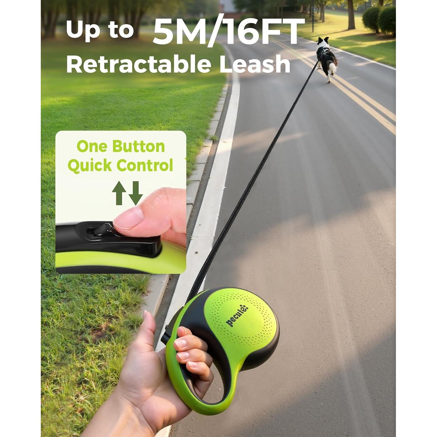 Correa de Perro Retráctil Pecute 5m con Luz LED y Agarre Antideslizante