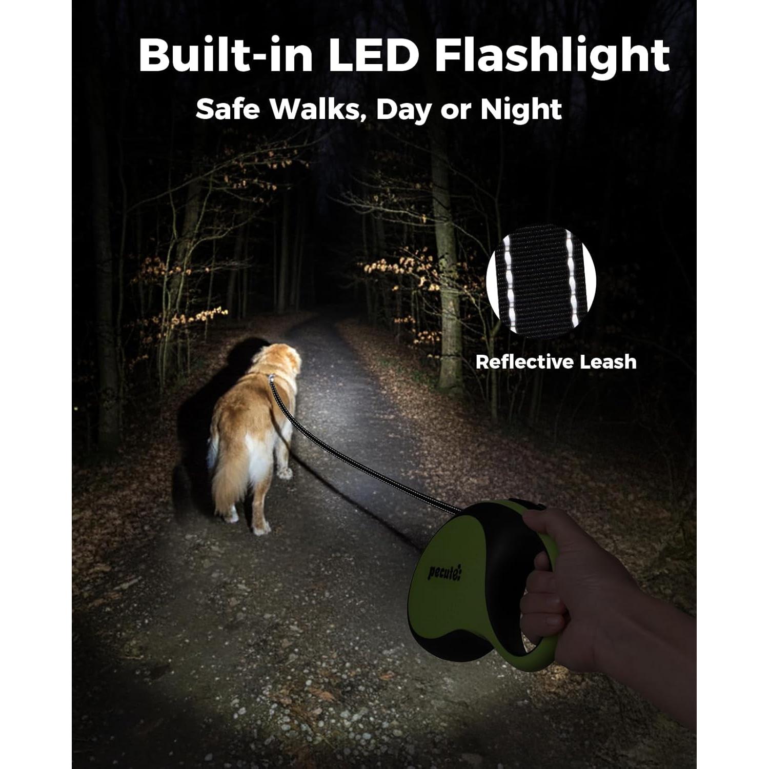 Correa de Perro Retráctil Pecute 5m con Luz LED y Agarre Antideslizante