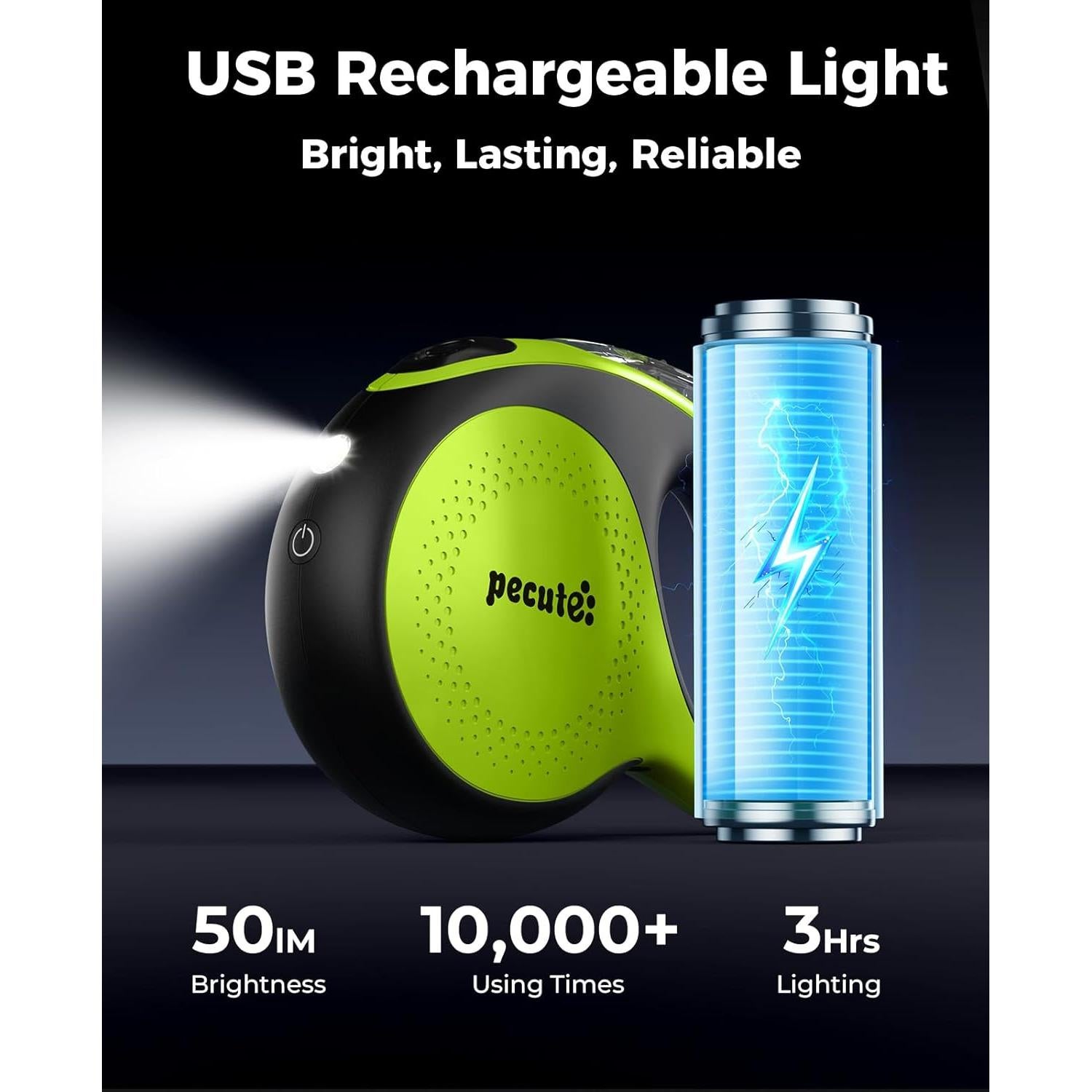 Correa de Perro Retráctil Pecute 5m con Luz LED y Agarre Antideslizante