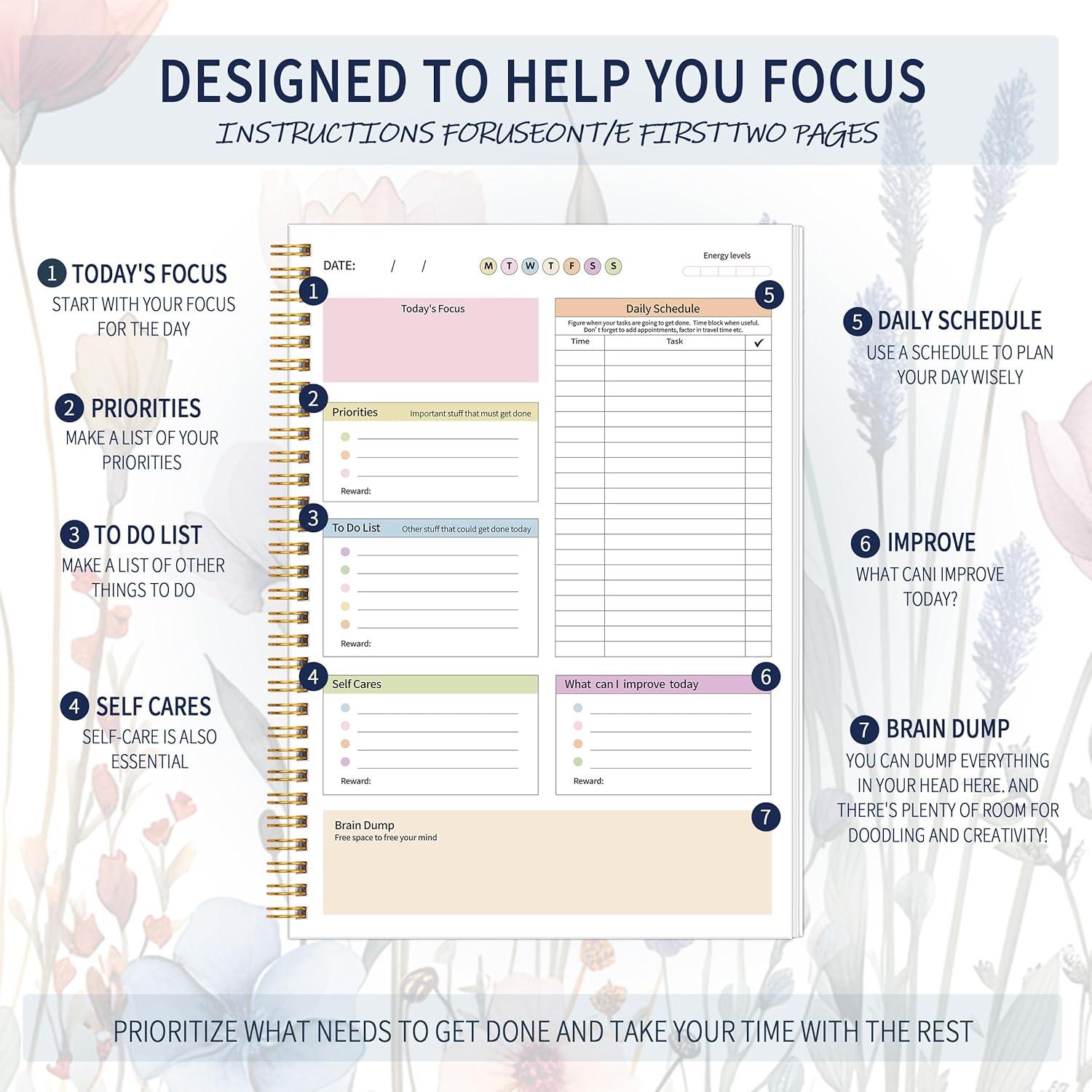 Planificador Diario No Fechado meDolove B5 Flores Azules