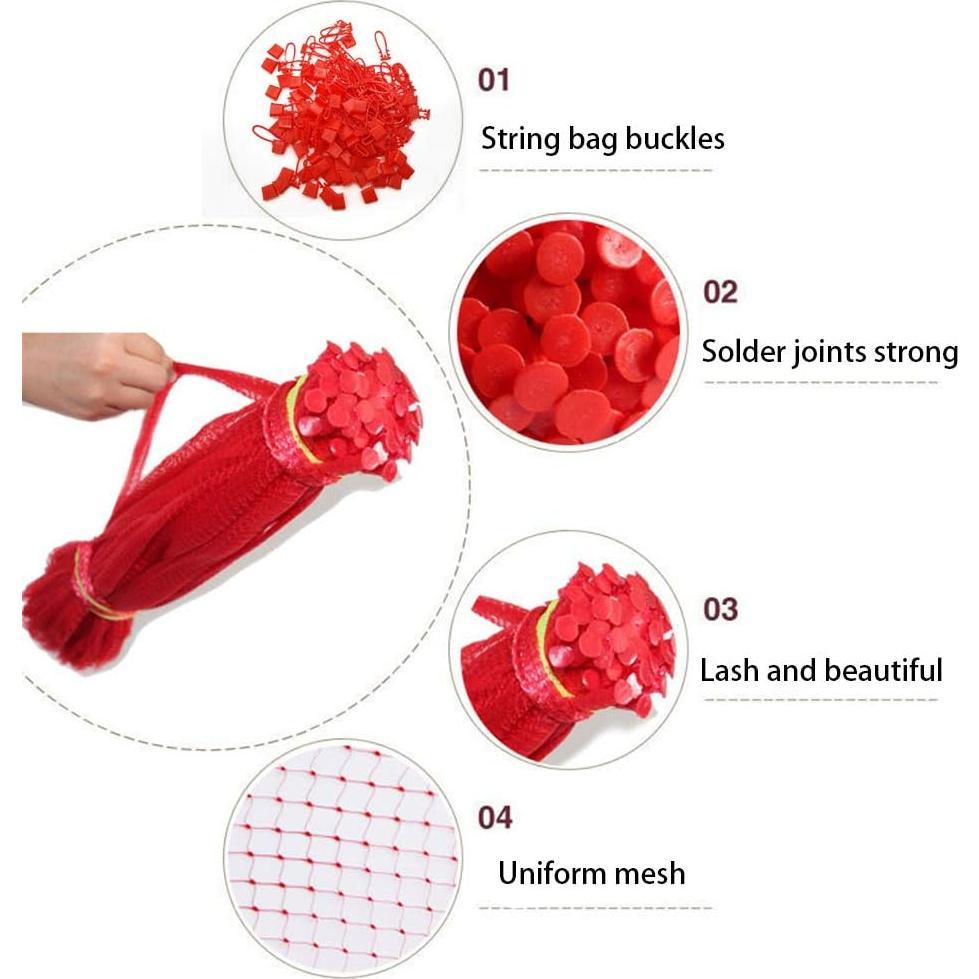 Paquete de 50 bolsas de red de nylon reutilizables 50.8 cm - Rojo