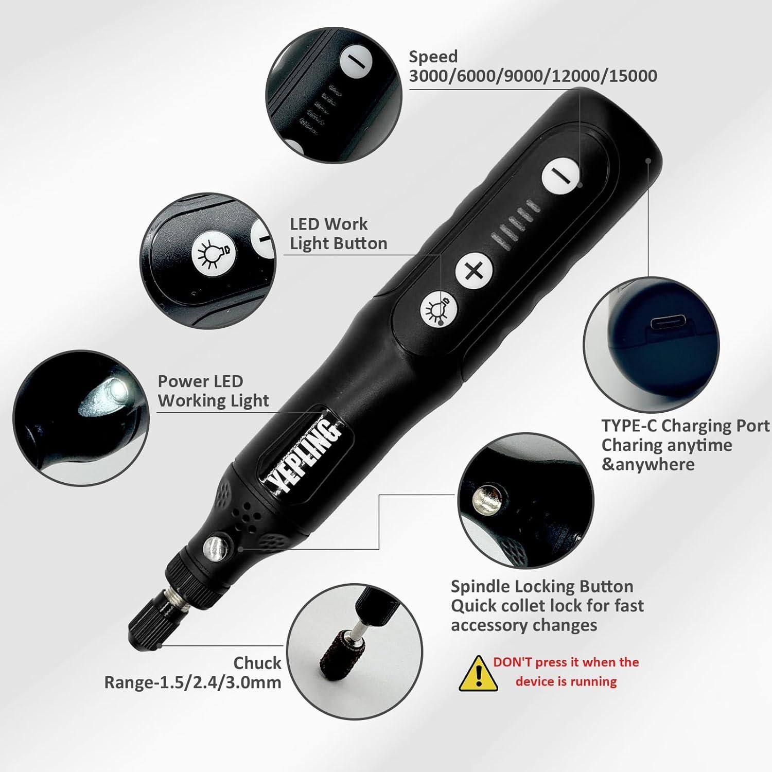 Mini Amoladora Eléctrica Inalámbrica YEPLING 3.7V 72 Accesorios