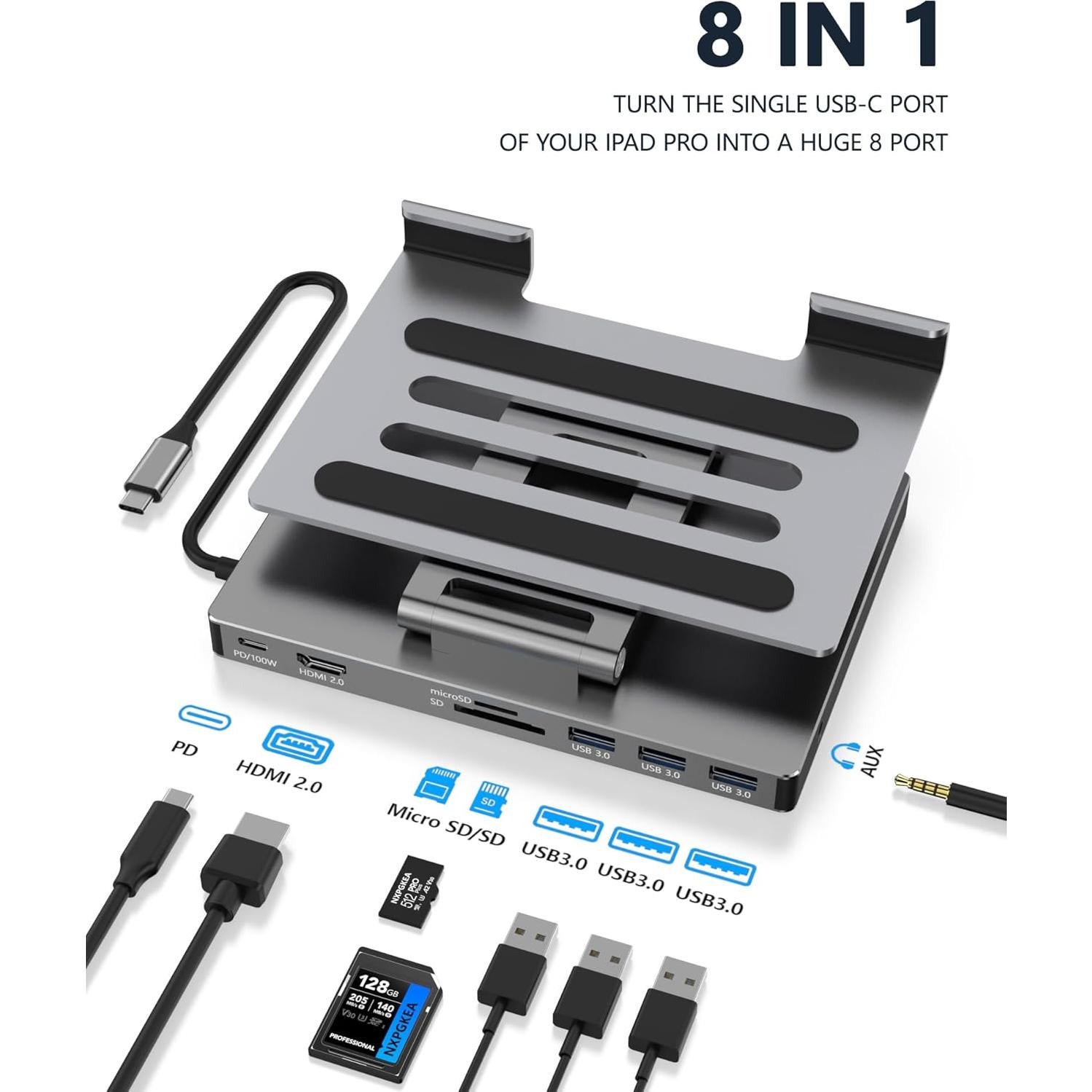 Soporte Hub USB C NXPGKEA 8 en 1 para iPad Pro 4K 60Hz