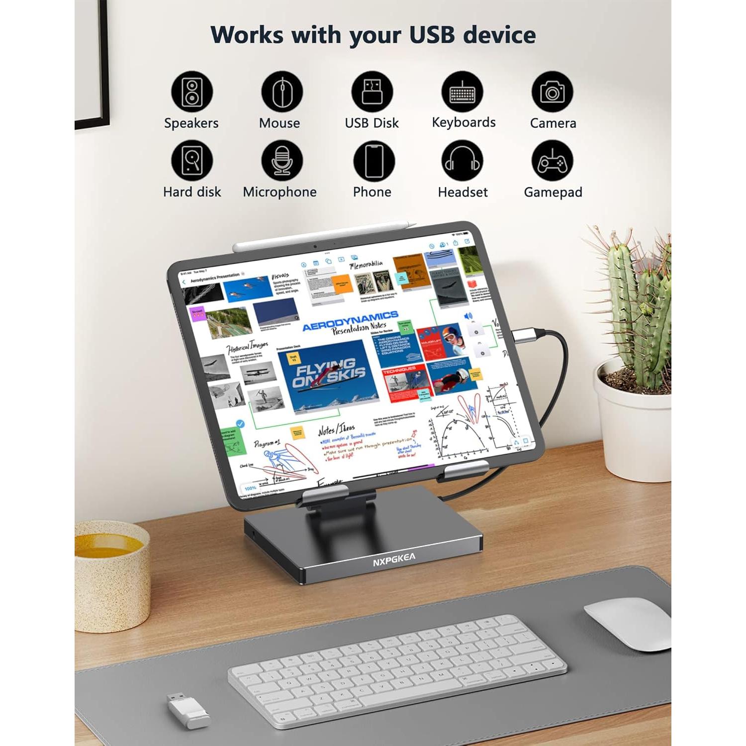 Soporte Hub USB C NXPGKEA 8 en 1 para iPad Pro 4K 60Hz