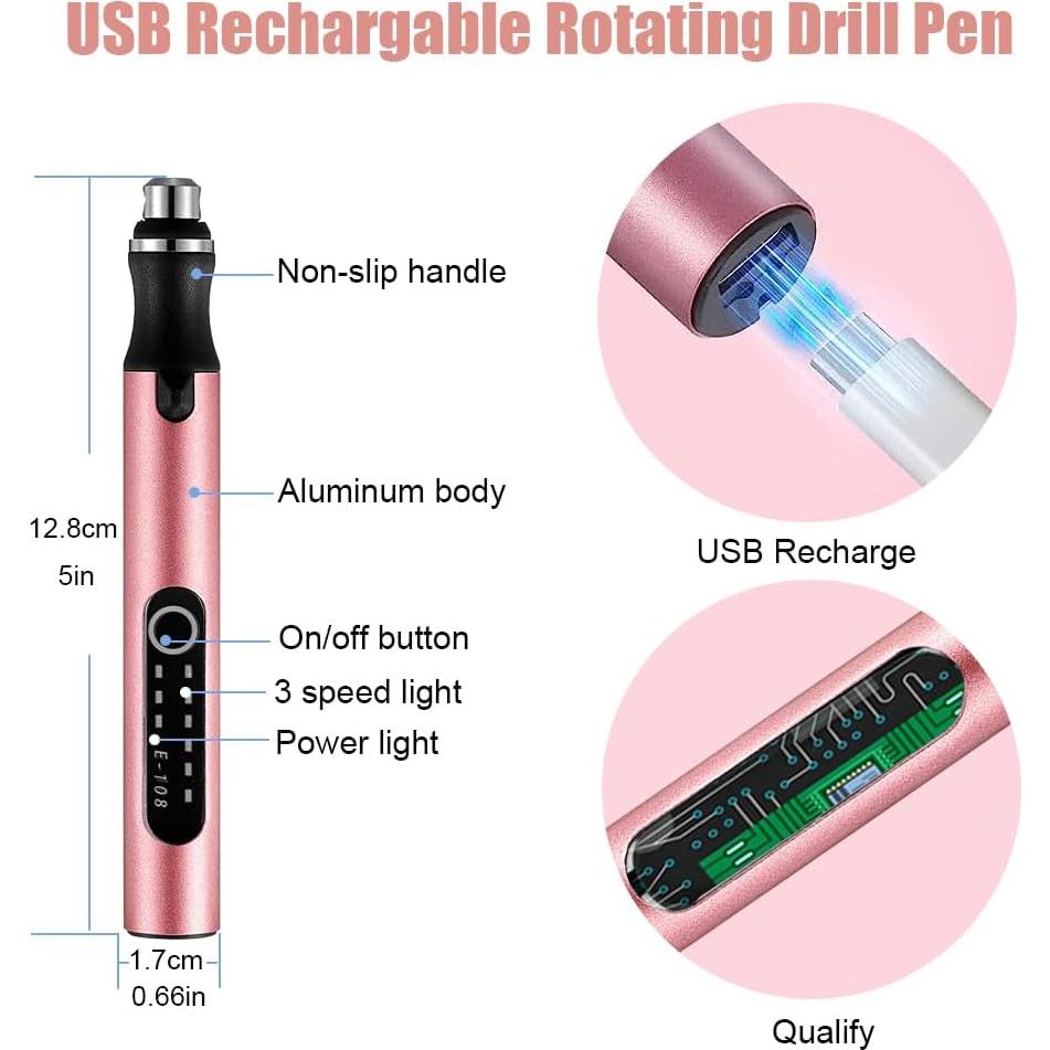 Mini Taladro Eléctrico Inalámbrico VQVYBXN Rosa 3 Velocidades