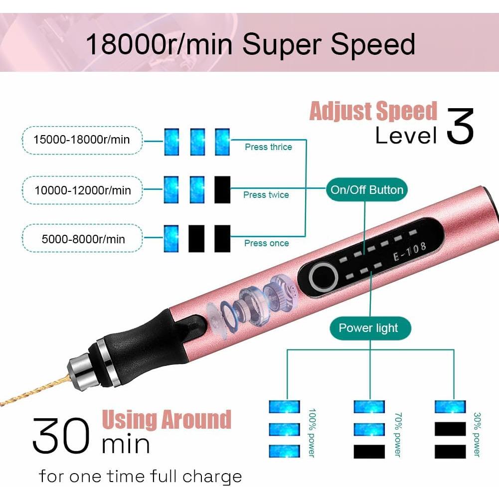 Mini Taladro Eléctrico Inalámbrico VQVYBXN Rosa 3 Velocidades