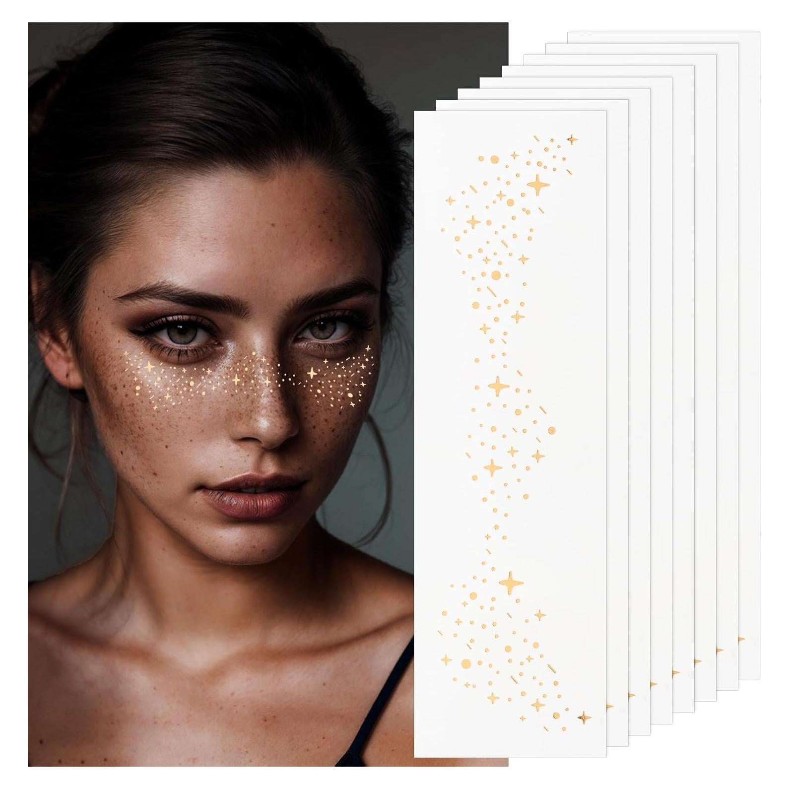 Tatuaje Facial de Pecas Brillantes Doradas Sokfone - 8 Pcs