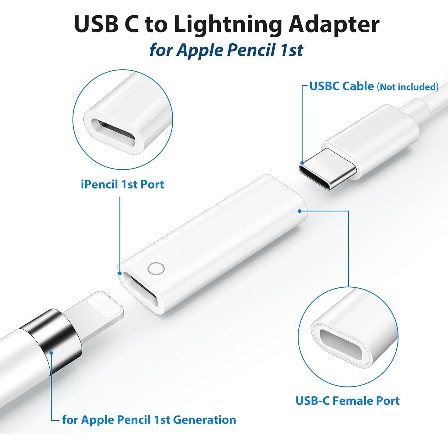 Adaptador USB-C a Lightning ASKUBSKU para Apple Pencil 1ra Gen