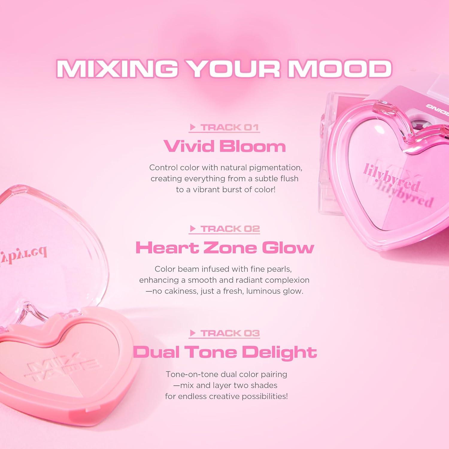 Luv Beam Cheek Duo | Heart-Shaped Korean Dual-Tone Powder Blush, Tone-on-Tone Mixable Colors, Soft Glow with Fine Shimmer, Silky Texture, Blendable, All-Day Wear, 0.14 oz. (02 Joy Beam)