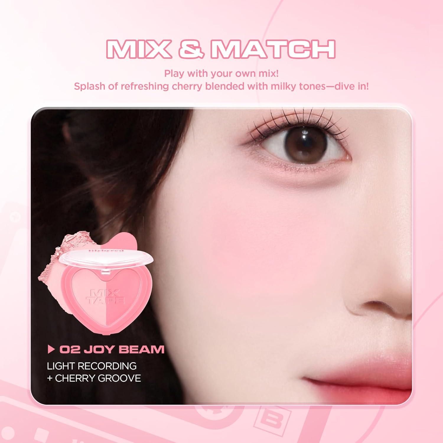 Luv Beam Cheek Duo | Heart-Shaped Korean Dual-Tone Powder Blush, Tone-on-Tone Mixable Colors, Soft Glow with Fine Shimmer, Silky Texture, Blendable, All-Day Wear, 0.14 oz. (02 Joy Beam)