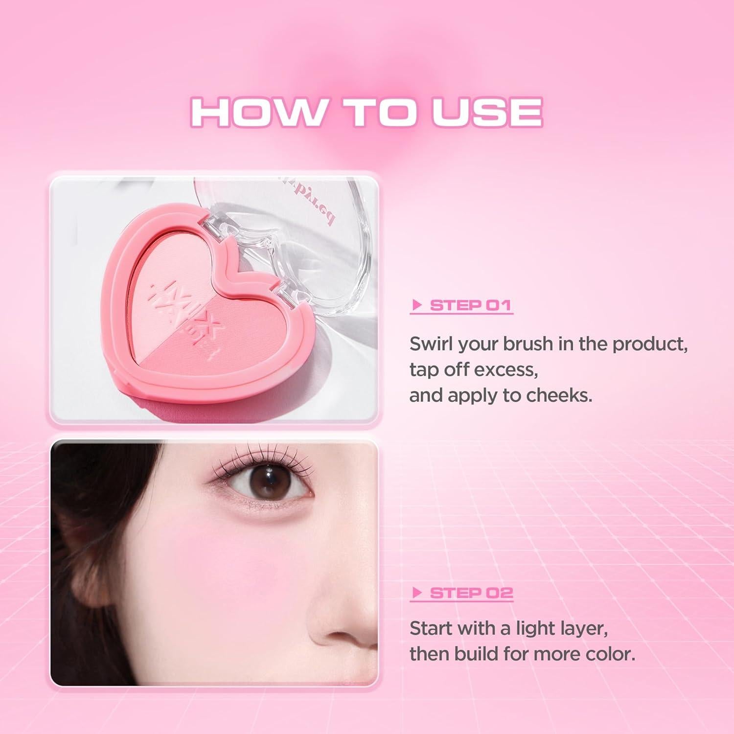 Luv Beam Cheek Duo | Heart-Shaped Korean Dual-Tone Powder Blush, Tone-on-Tone Mixable Colors, Soft Glow with Fine Shimmer, Silky Texture, Blendable, All-Day Wear, 0.14 oz. (02 Joy Beam)