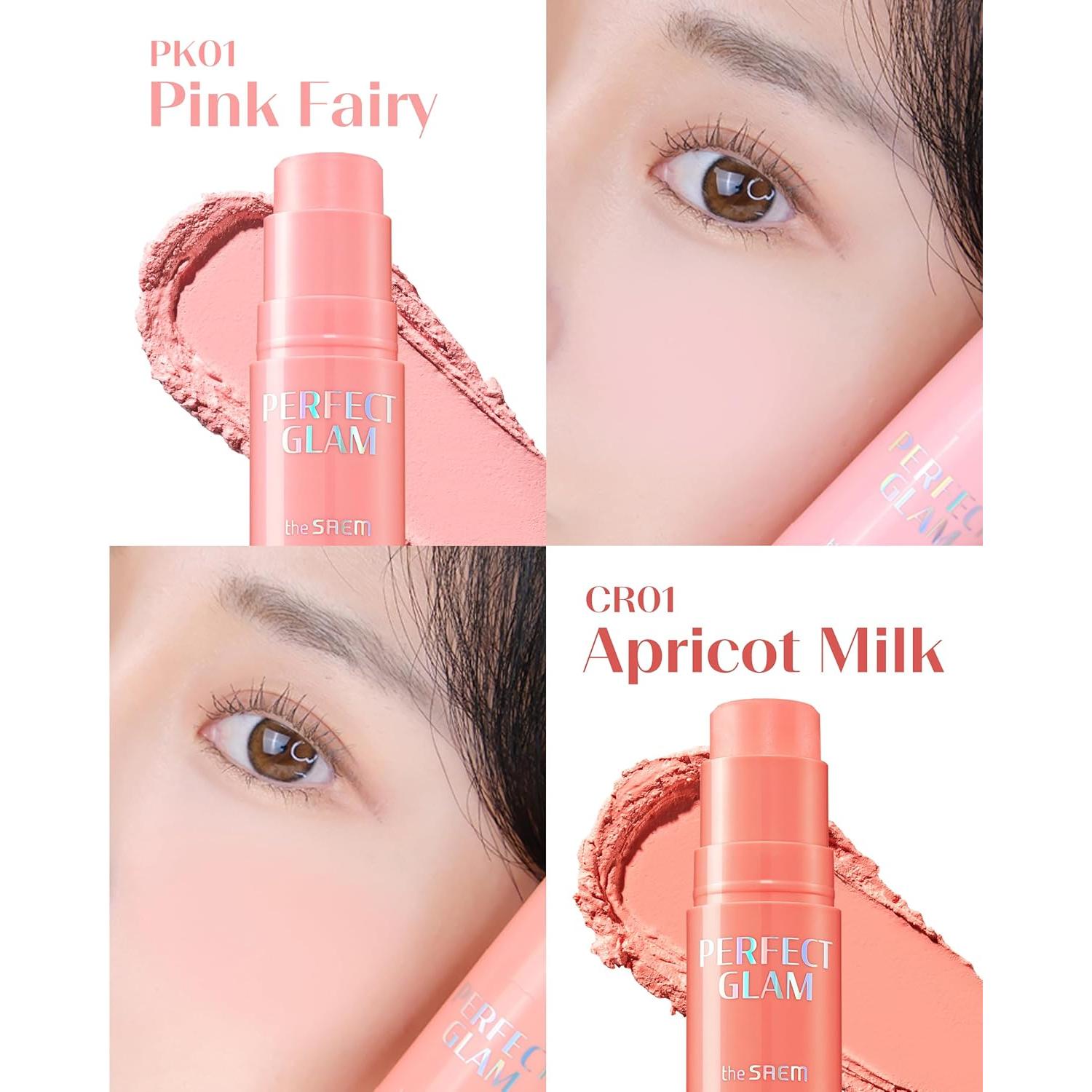 THESAEM Perfect Glam Stick Blusher Rosa Lechoso 5.67g con Puff