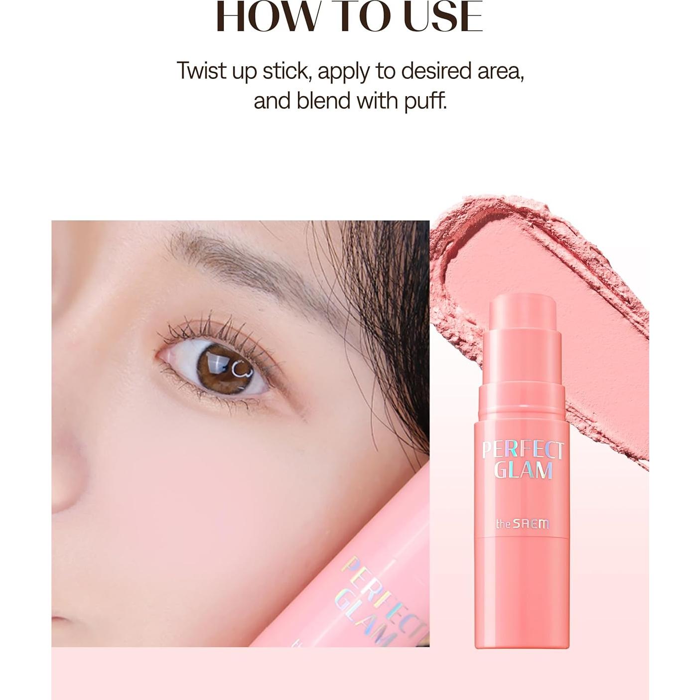 THESAEM Perfect Glam Stick Blusher Rosa Lechoso 5.67g con Puff