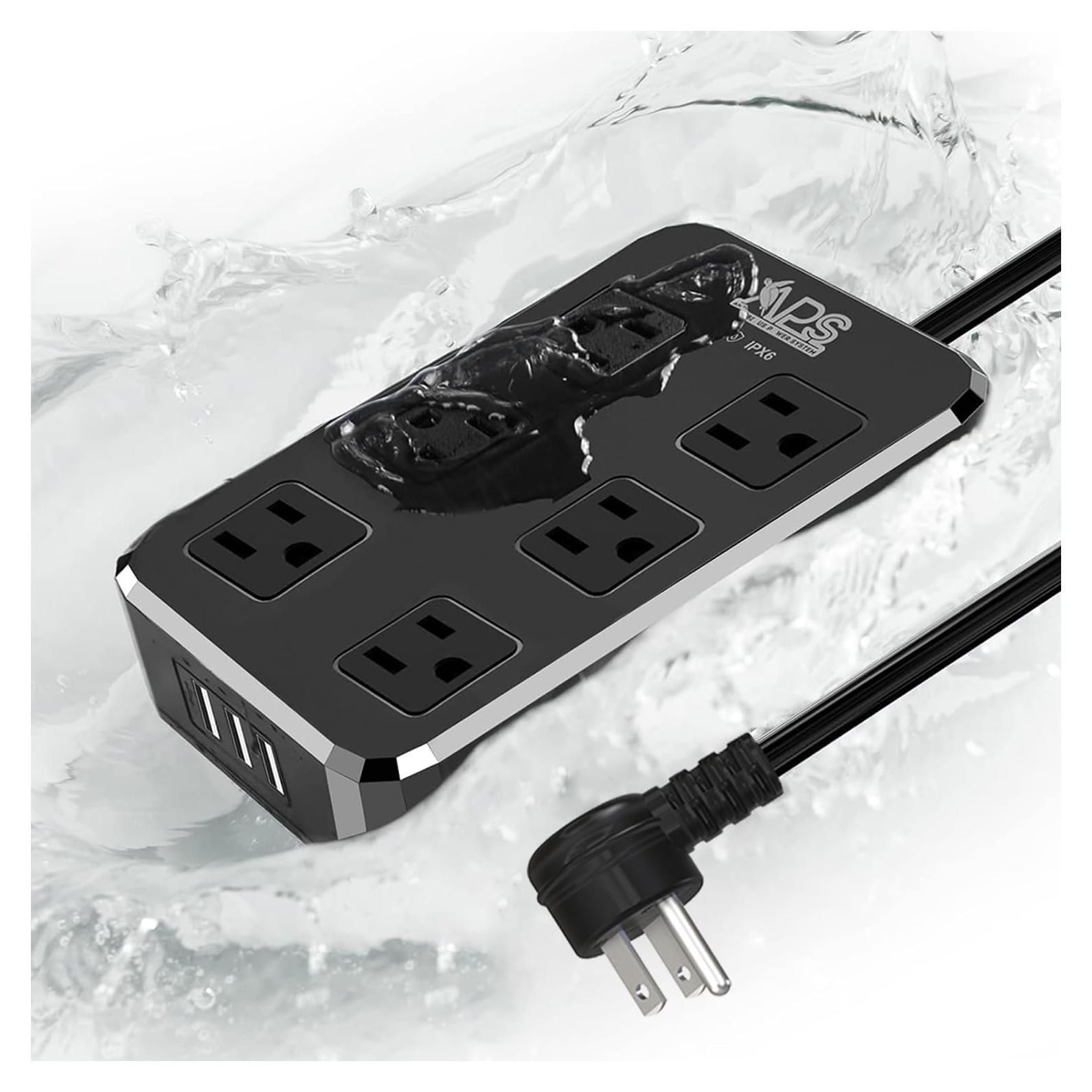 Regleta de Poder Exterior IPX6 Qiyuan 6 Salidas 3 USB 1.83m