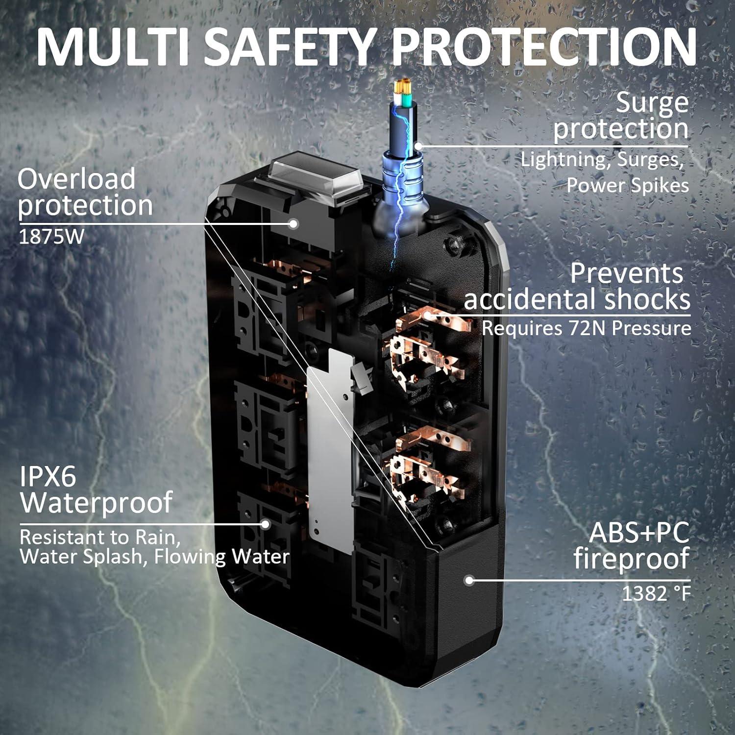 Regleta de Poder Exterior IPX6 Qiyuan 6 Salidas 3 USB 1.83m