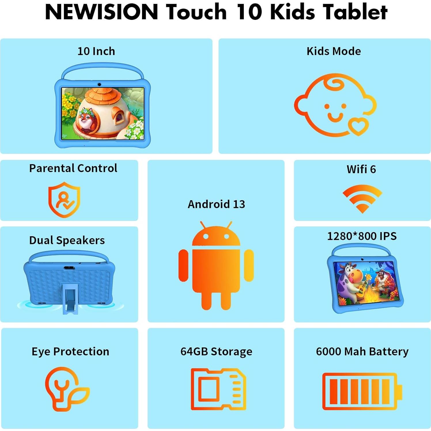 Tableta para Niños NEWISION M10 10" Android 13 64GB Azul