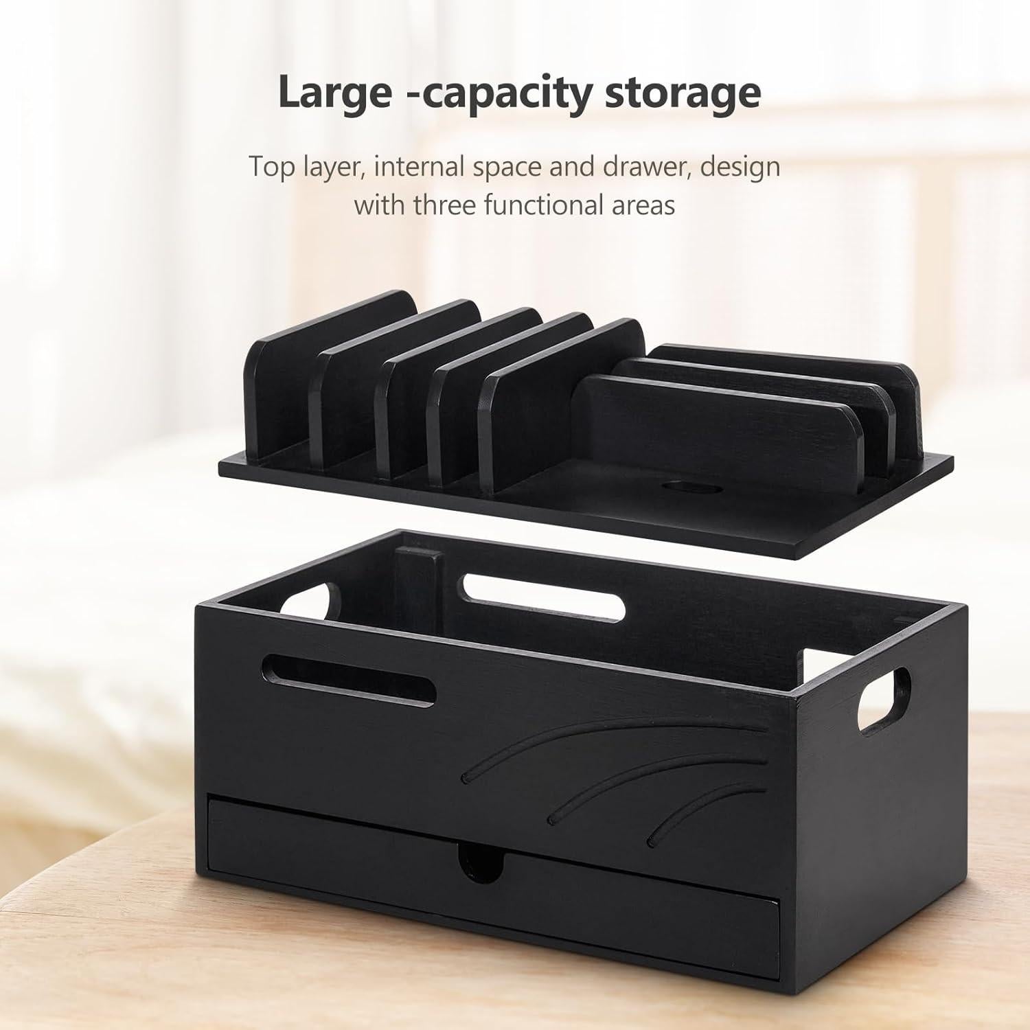 Estación de Carga de Bambú Homde con 6 Ranuras Organizador