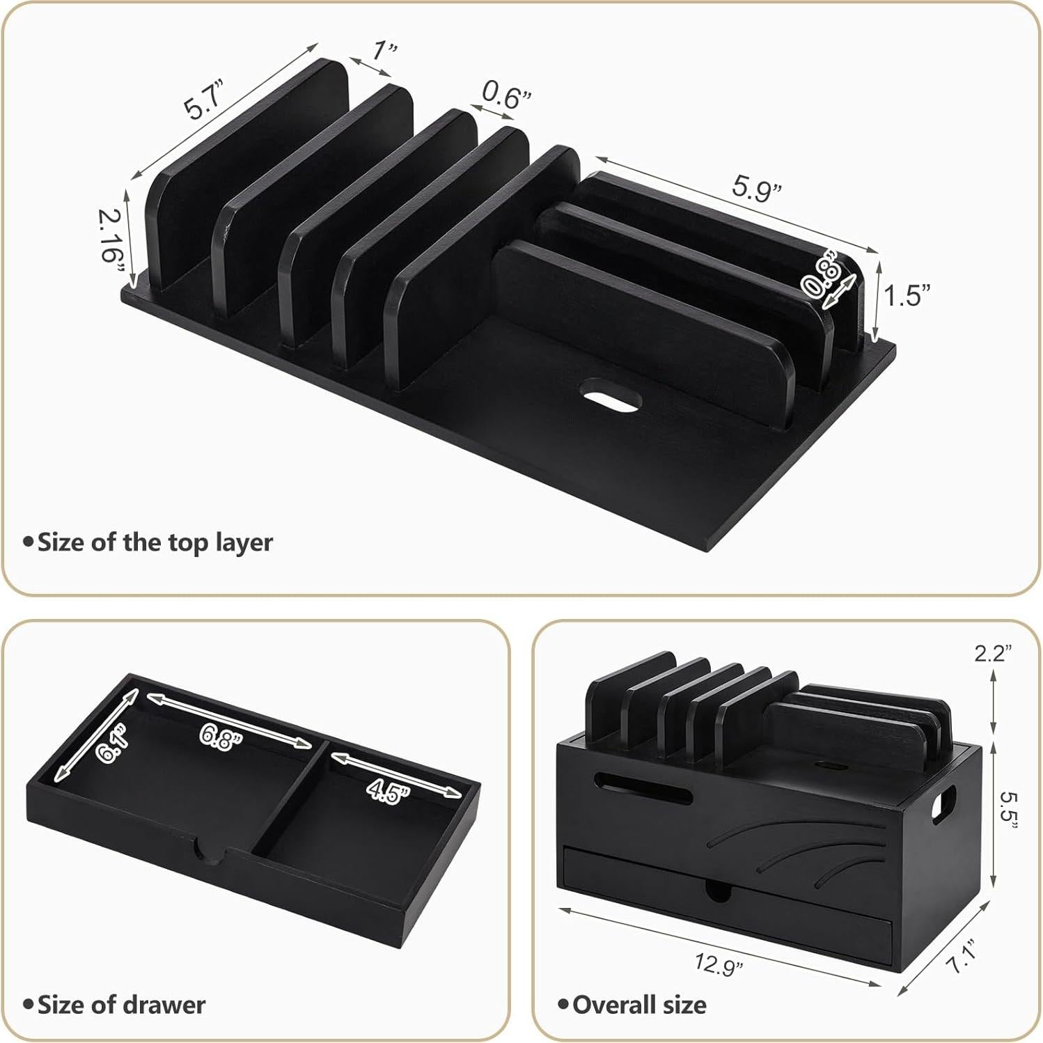 Estación de Carga de Bambú Homde con 6 Ranuras Organizador