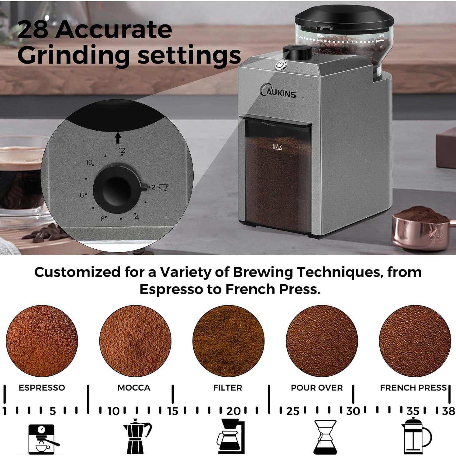 Molino de Café Eléctrico CAUKINS CBG-8001 12 Tazas 28 Ajustes