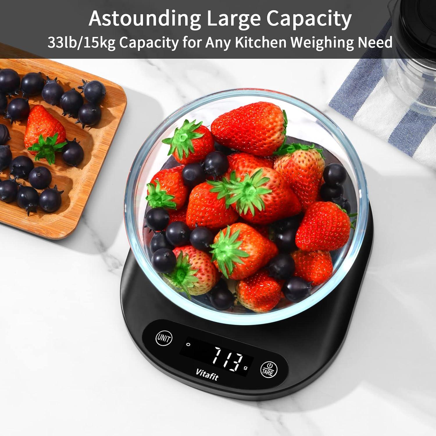 Balanza Digital de Cocina Vitafit 15kg Alta Precisión LED Negra