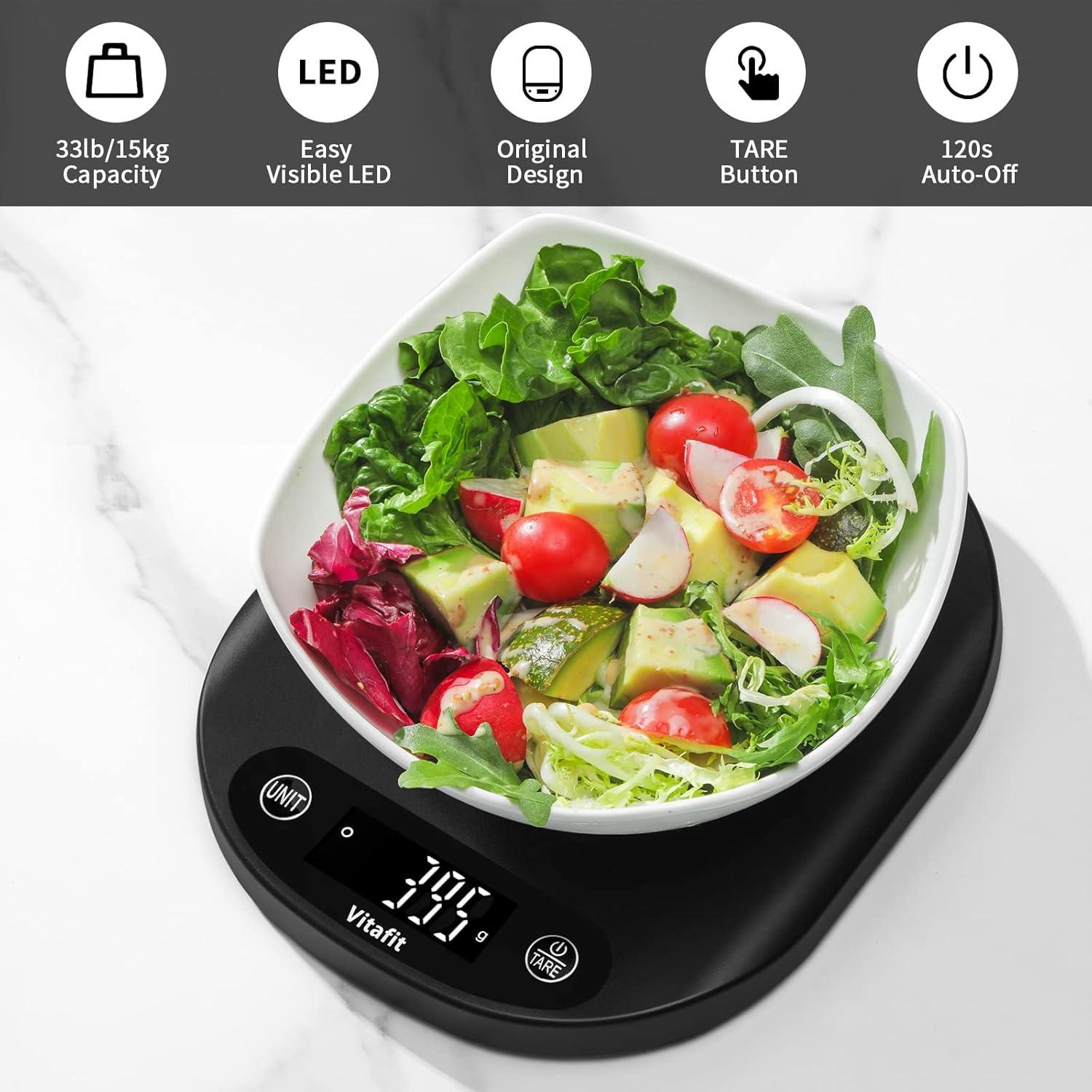 Balanza Digital de Cocina Vitafit 15kg Alta Precisión LED Negra