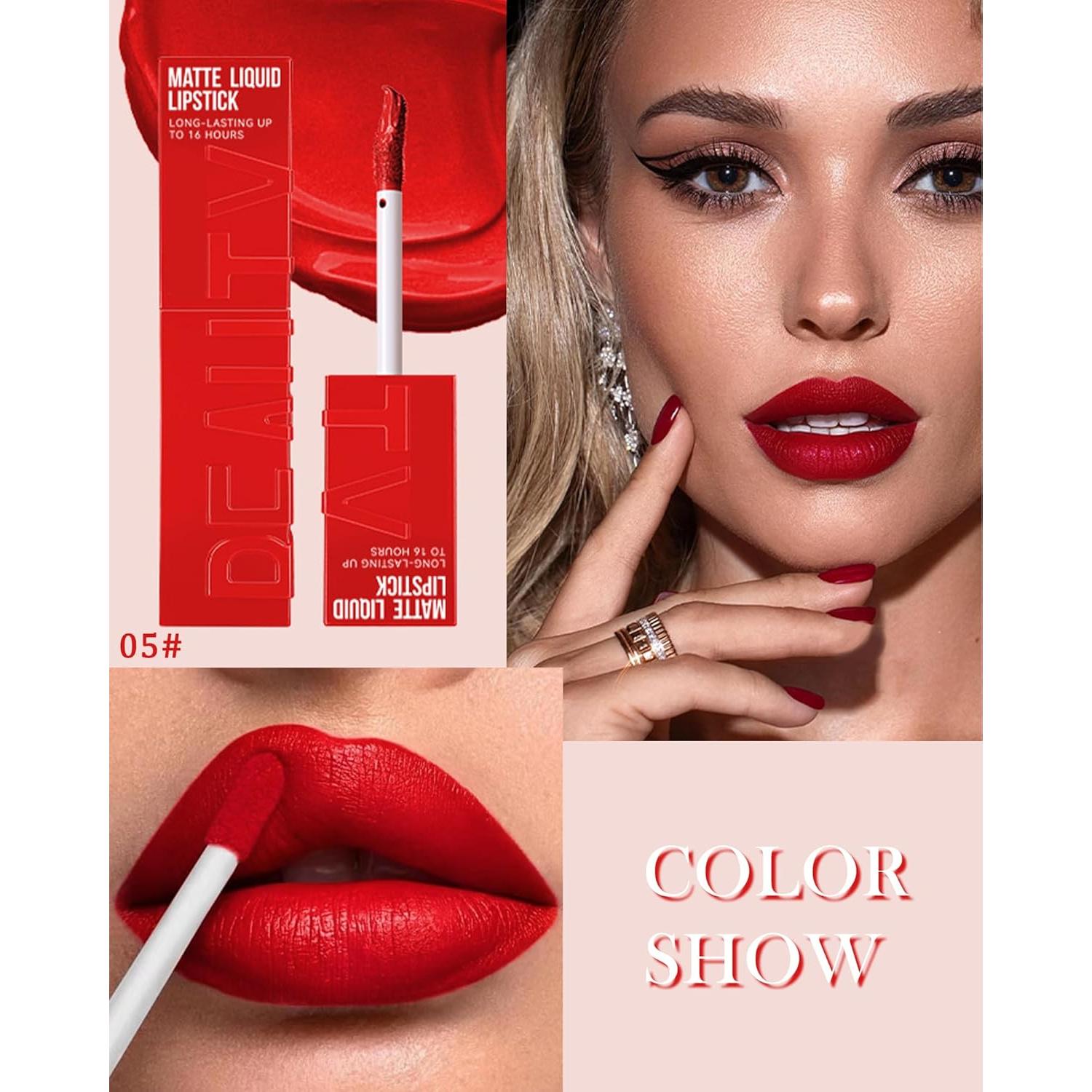 Lápiz Labial Líquido Mate Velvet 05# Rojo Rubí - 16H Duración