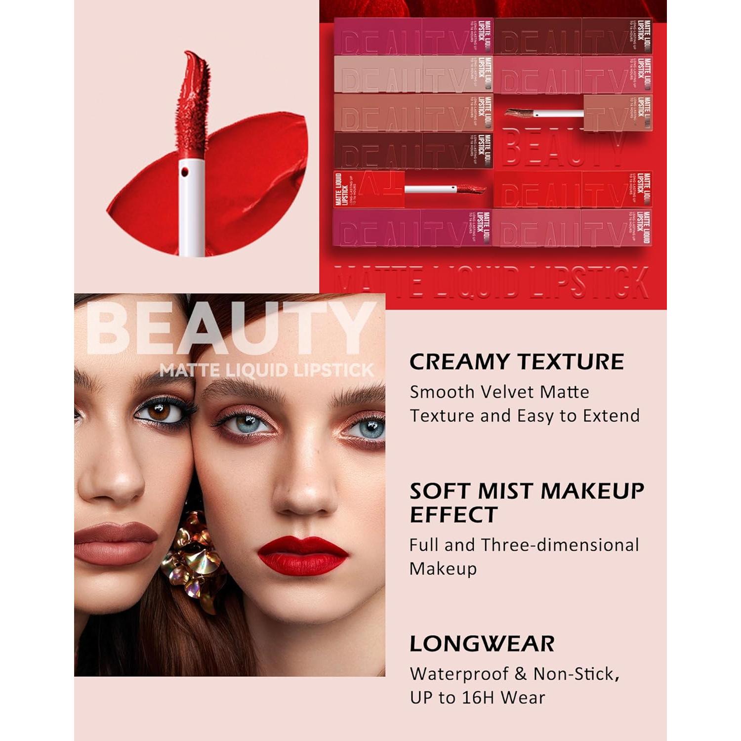 Lápiz Labial Líquido Mate Velvet 05# Rojo Rubí - 16H Duración