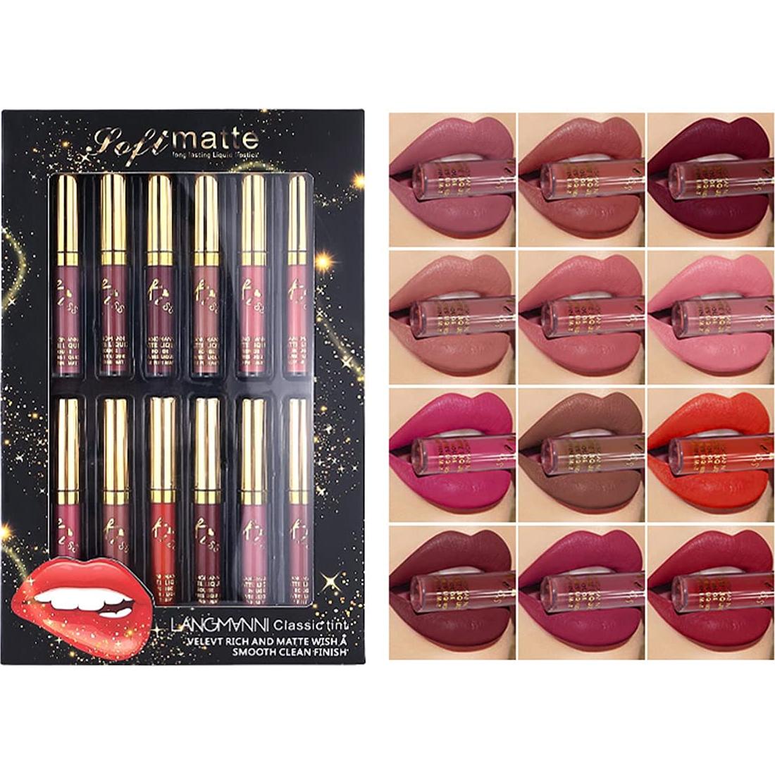 Conjunto de lápiz labial líquido PRALOVIXAE 12 colores mate