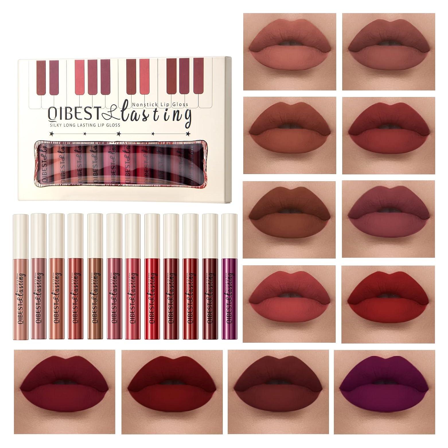 Juego de 12 Pintalabios Líquido Mate LEPKE 30 ml Larga Duración