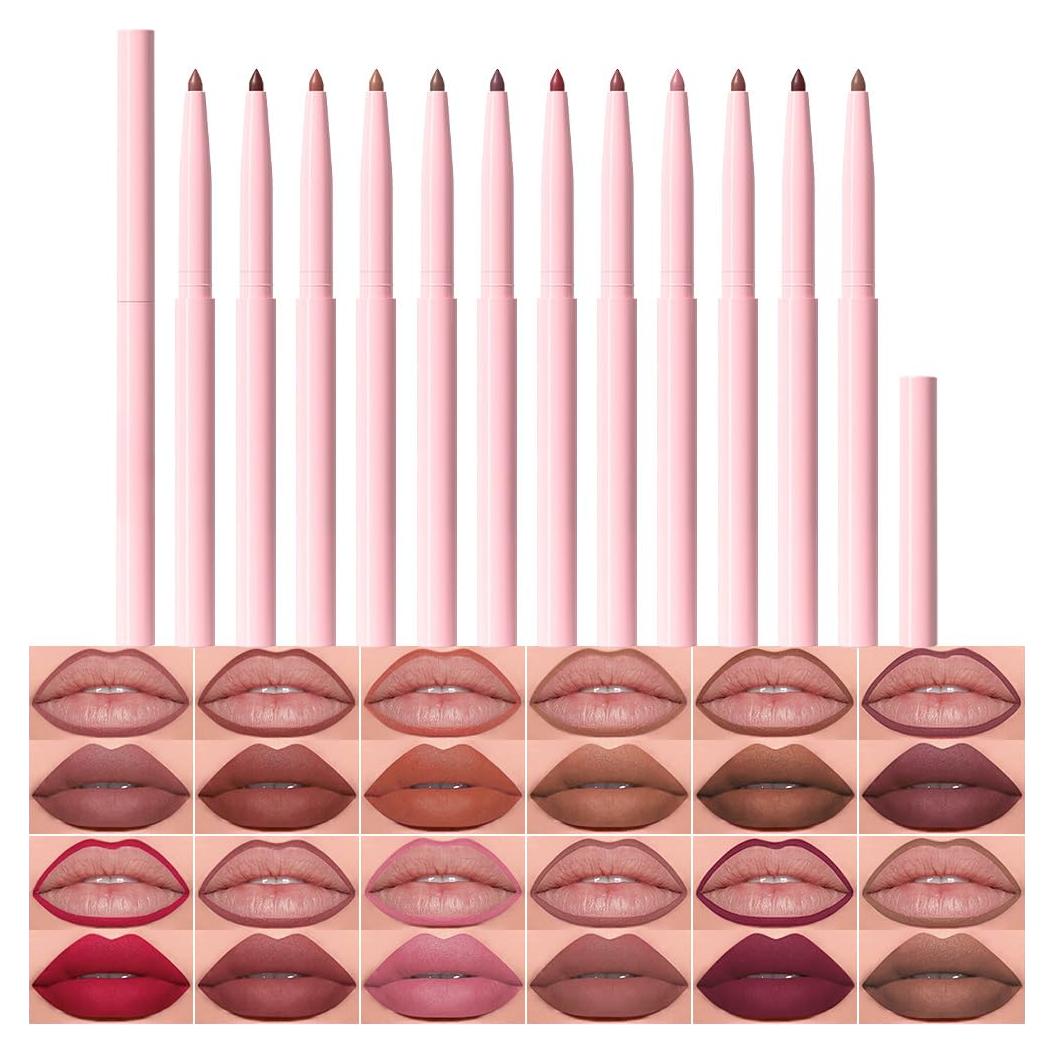 Juego de 12 Lápices Delineador de Labios Kaely - Mate y Cremoso