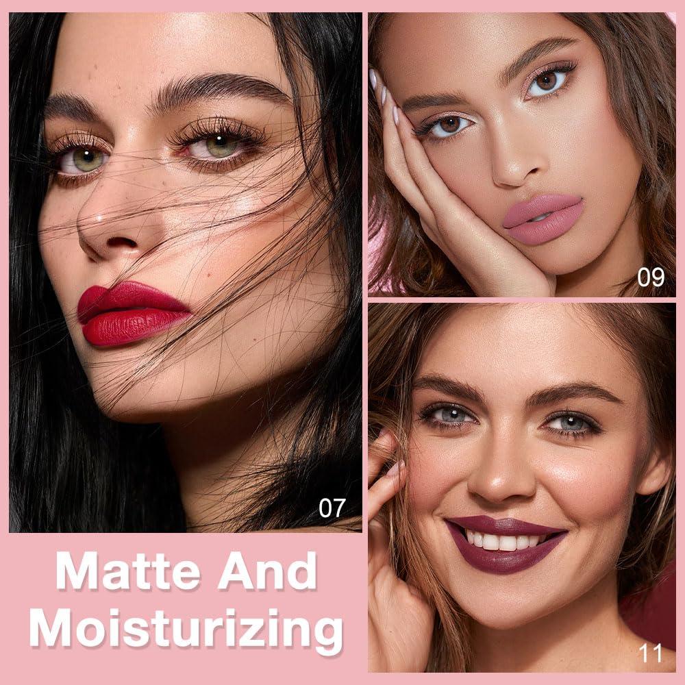 Juego de 12 Lápices Delineador de Labios Kaely - Mate y Cremoso