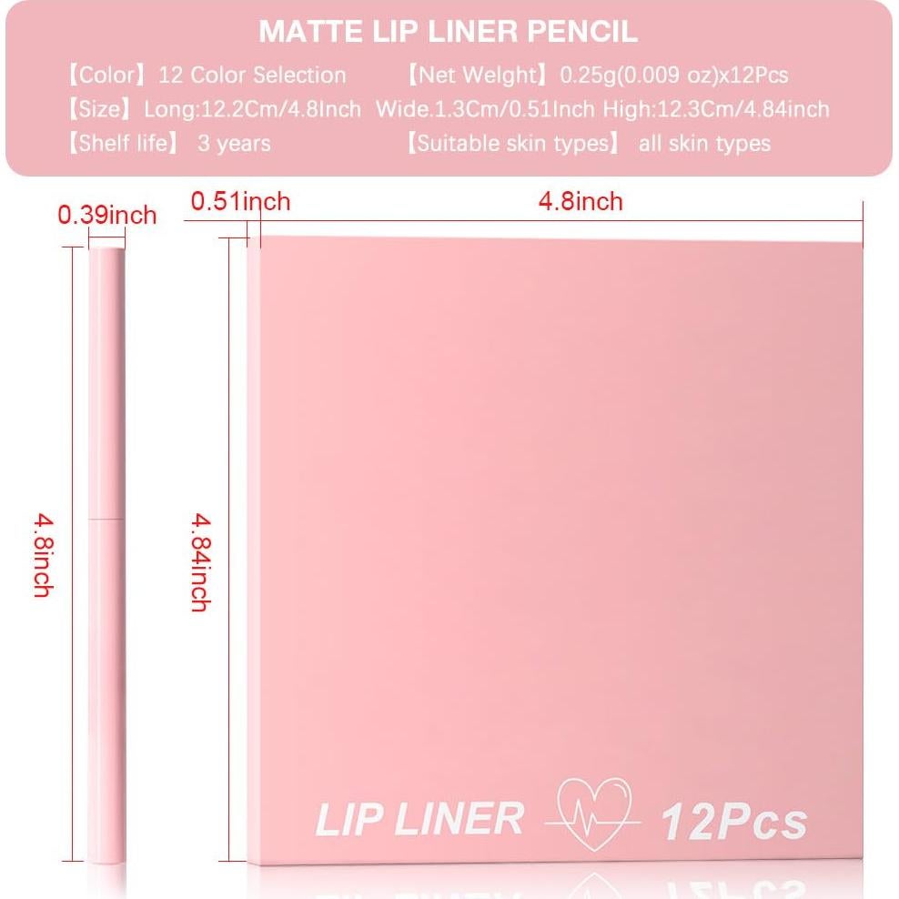 Juego de 12 Lápices Delineador de Labios Kaely - Mate y Cremoso