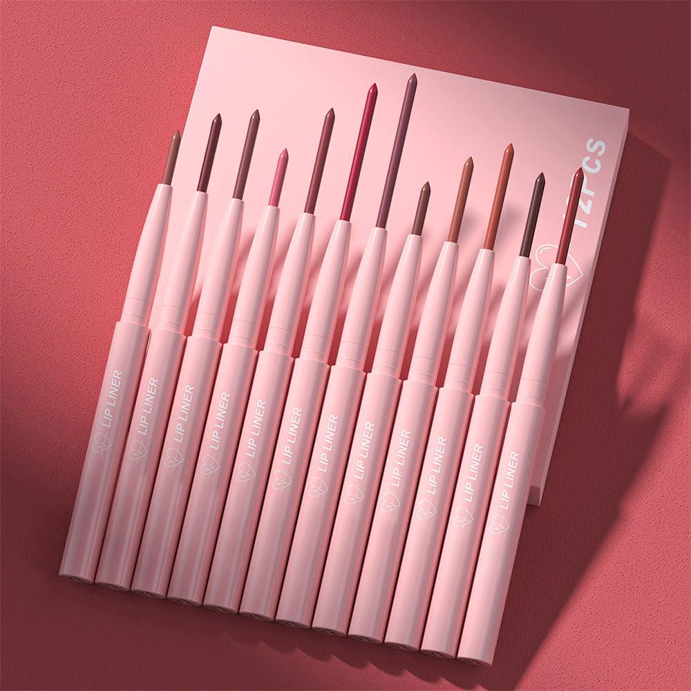 Juego de 12 Lápices Delineador de Labios Kaely - Mate y Cremoso